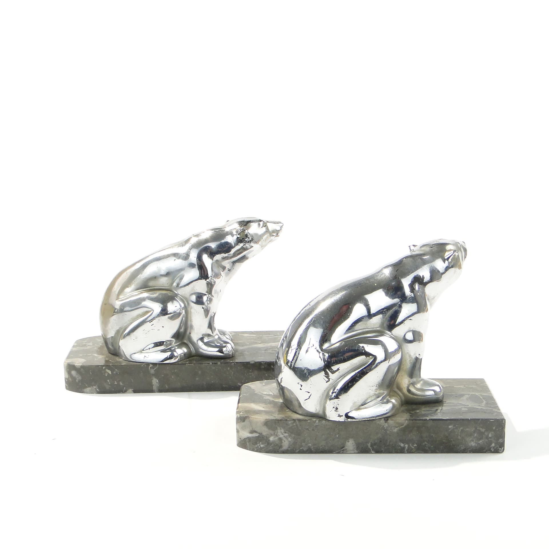Pair of bookends Art Deco, silver chrome, grey marble, early 20th c. - 346599