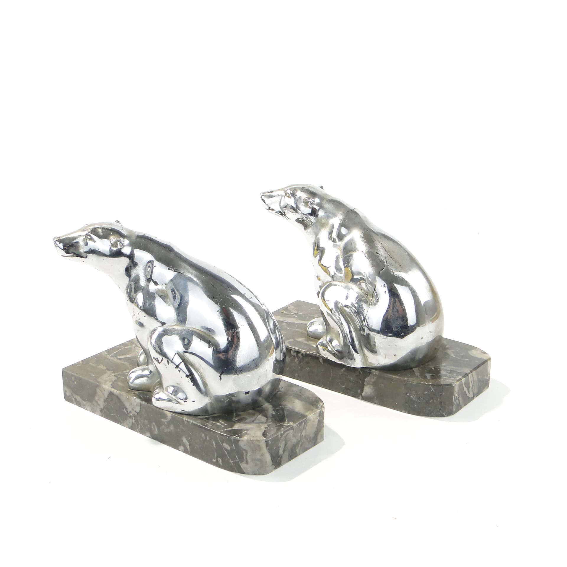 Pair of bookends Art Deco, silver chrome, grey marble, early 20th c. - 346598
