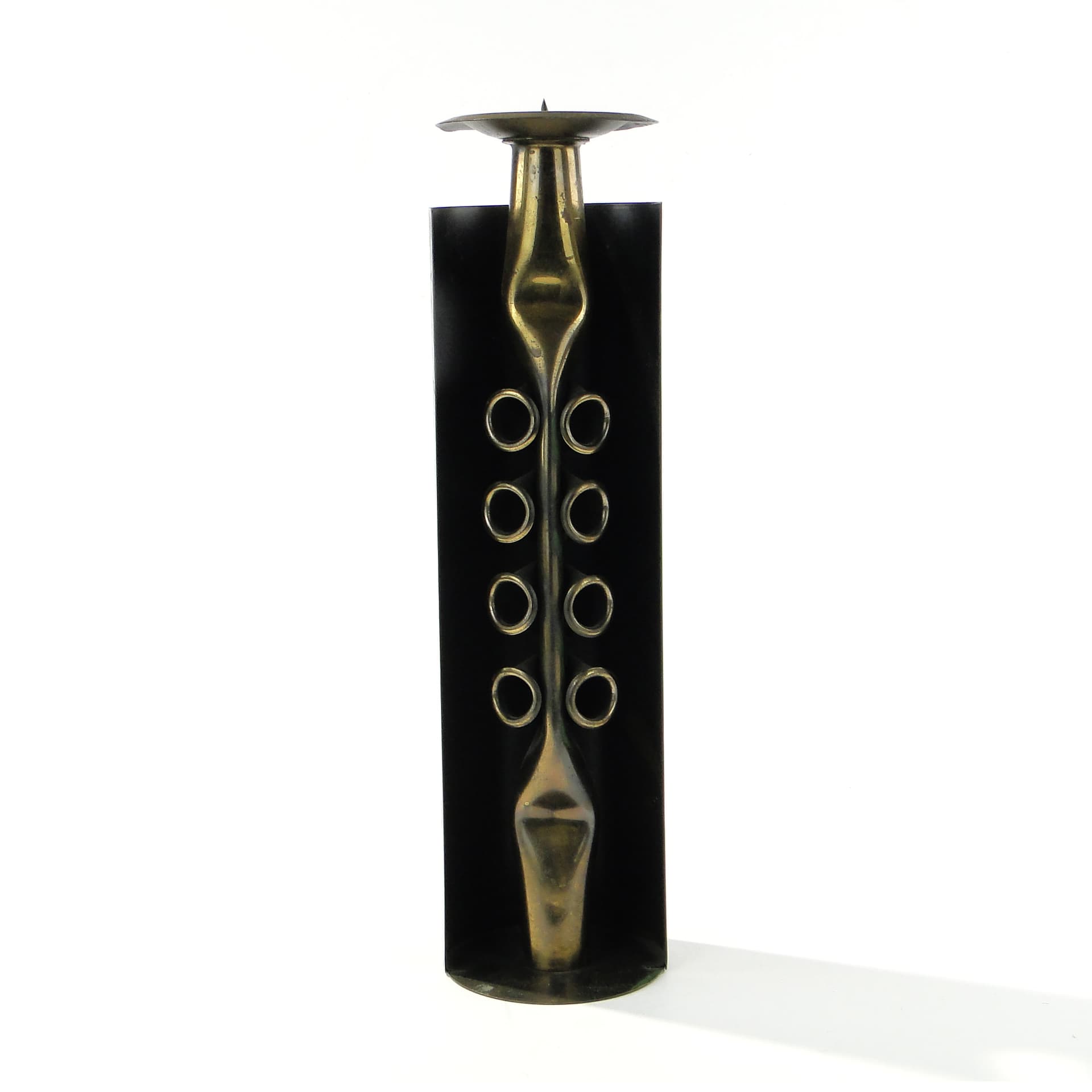 Sculptural candle holder, black patinated steel, by C. Palczewski, Poland, 1970s