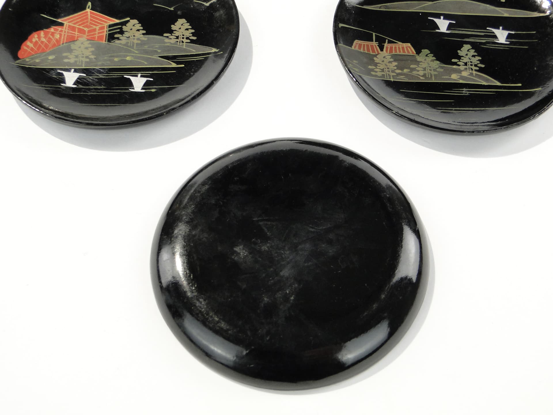 Sweet serving set Kashiki-setto, burgundy lacquer, wood, Japan, 1950s. - 346613