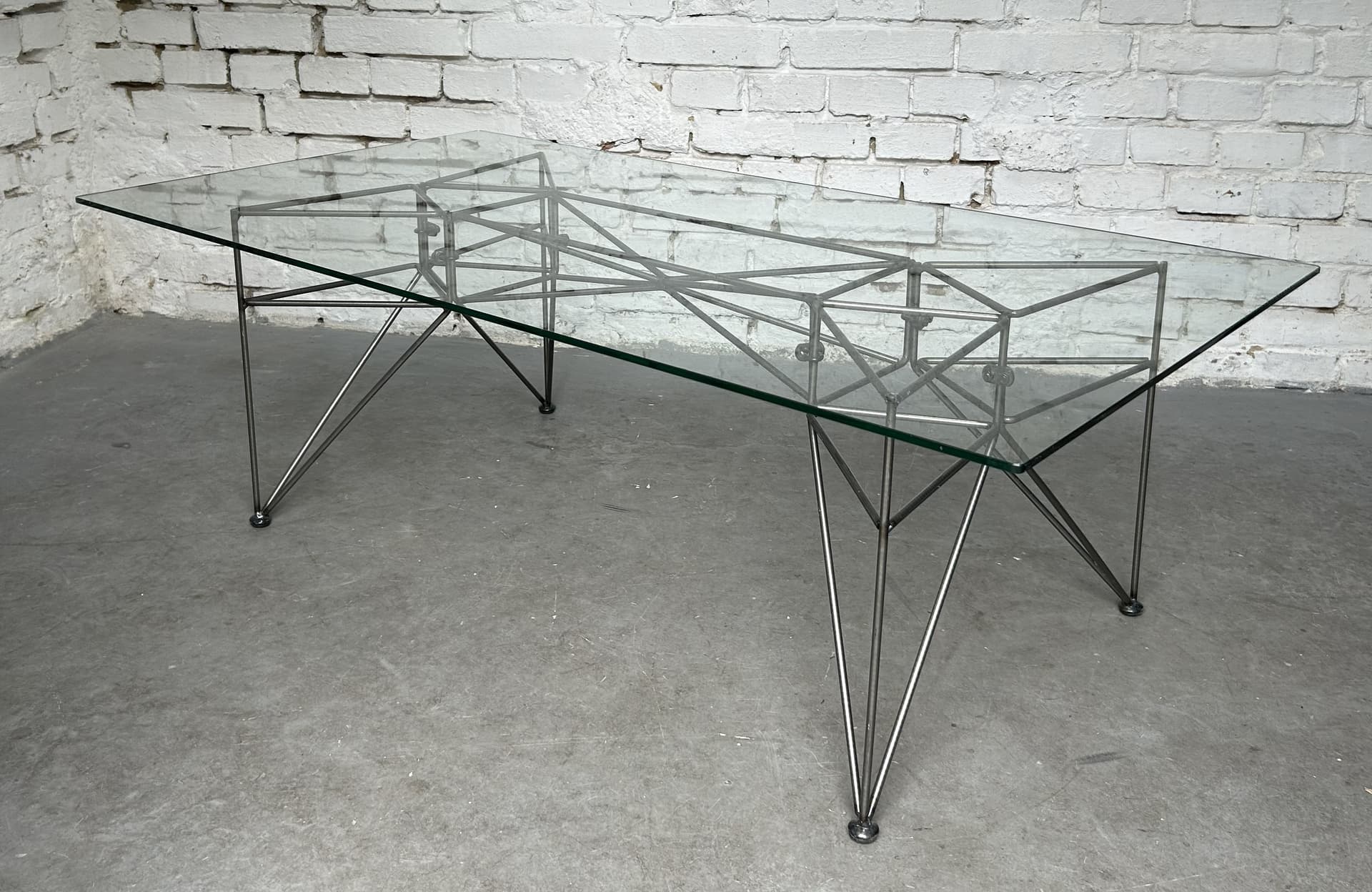 Side table, transparent glass, silver stainless steel, 1980s. - 346706