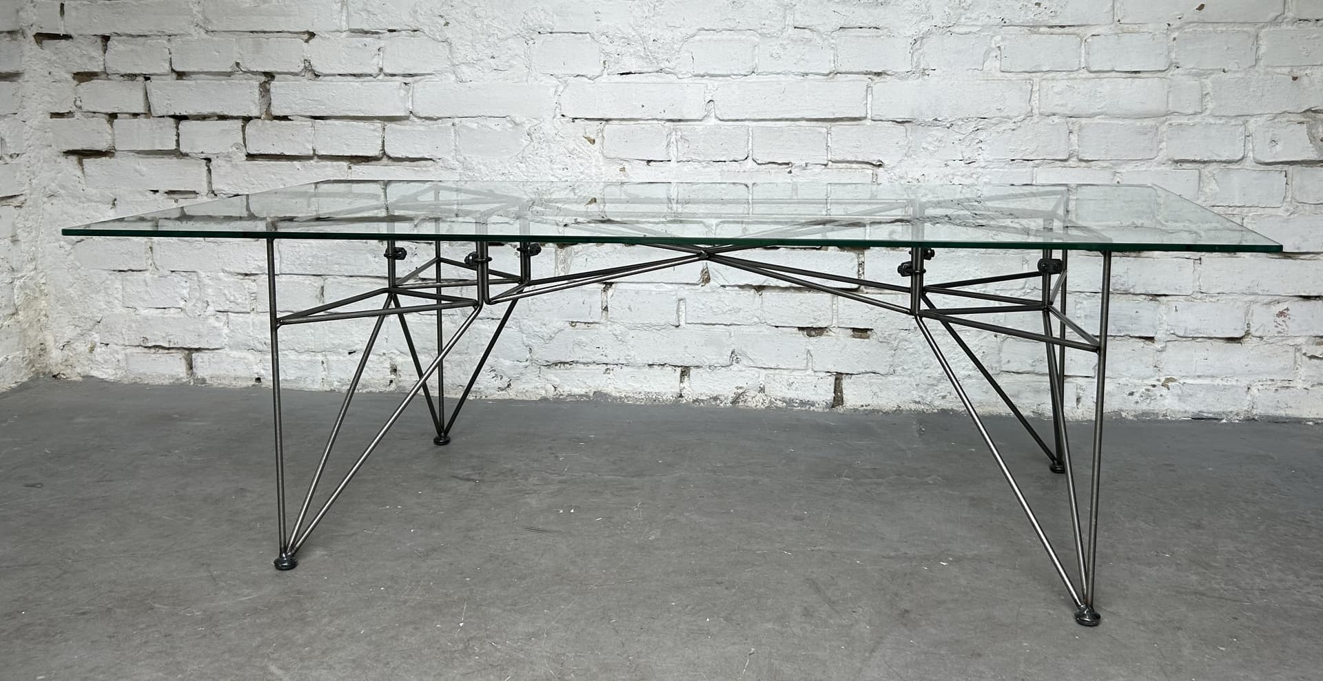 Side table, transparent glass, silver stainless steel, 1980s. - 346702