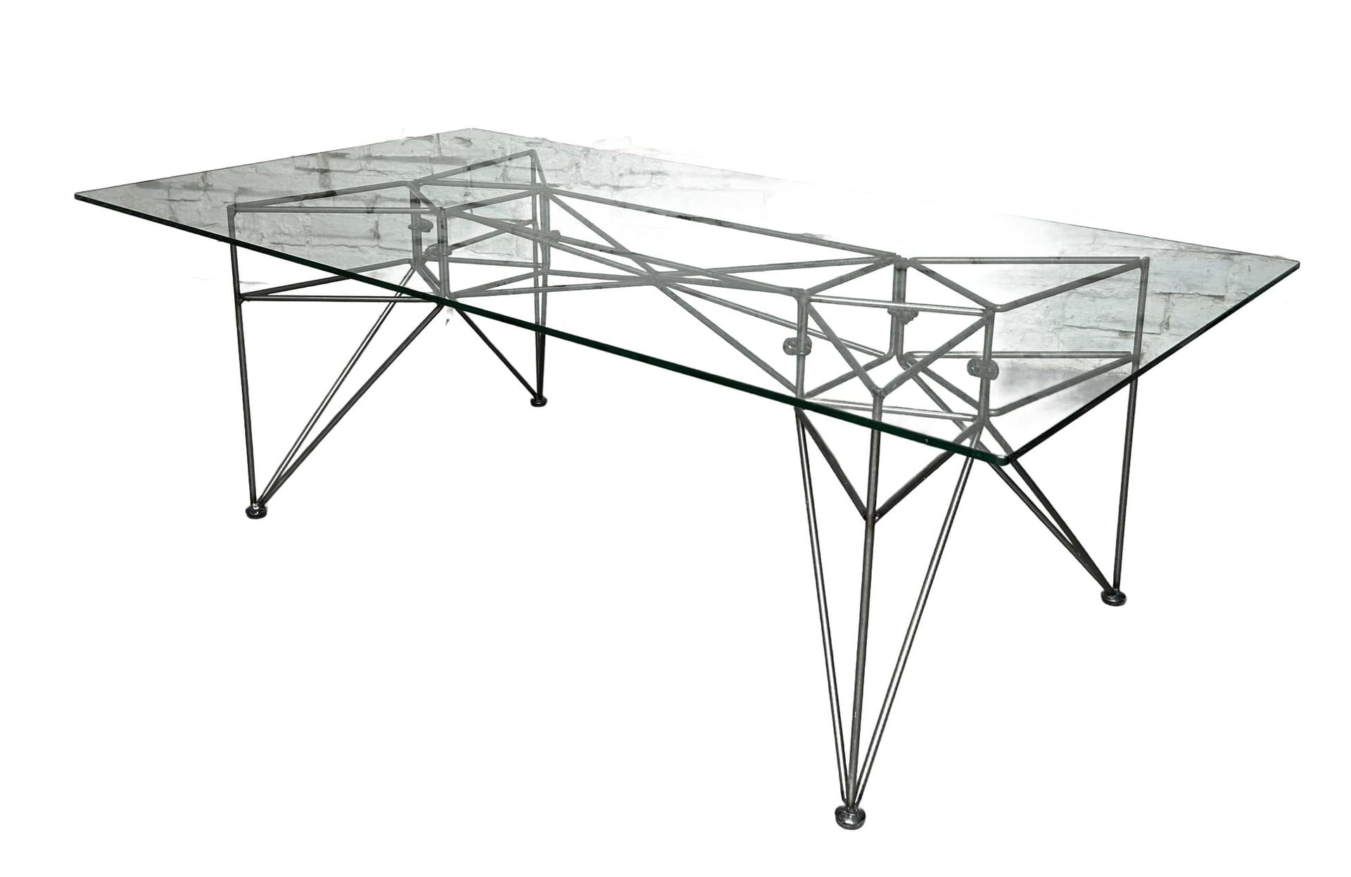 Side table, transparent glass, silver stainless steel, 1980s.