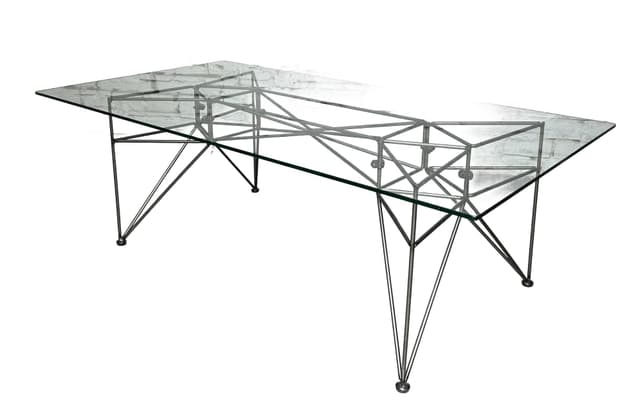 Side table, transparent glass, silver stainless steel, 1980s. - DIMENSION