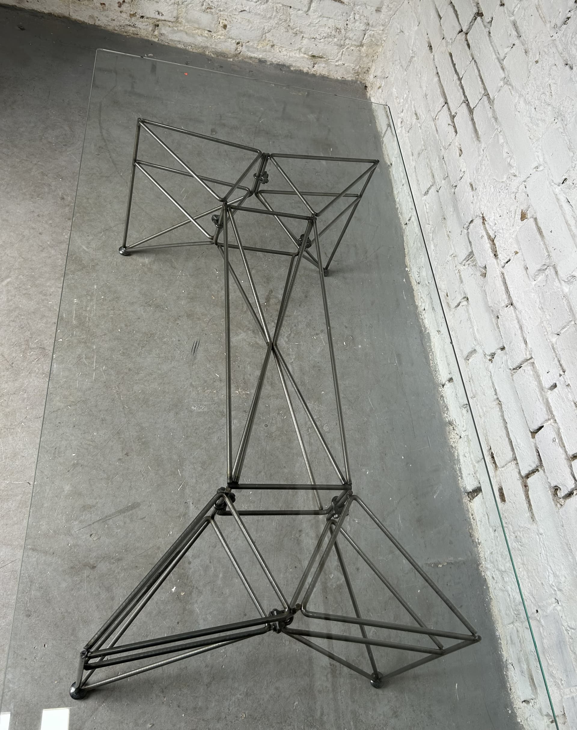 Side table, transparent glass, silver stainless steel, 1980s. - 346708