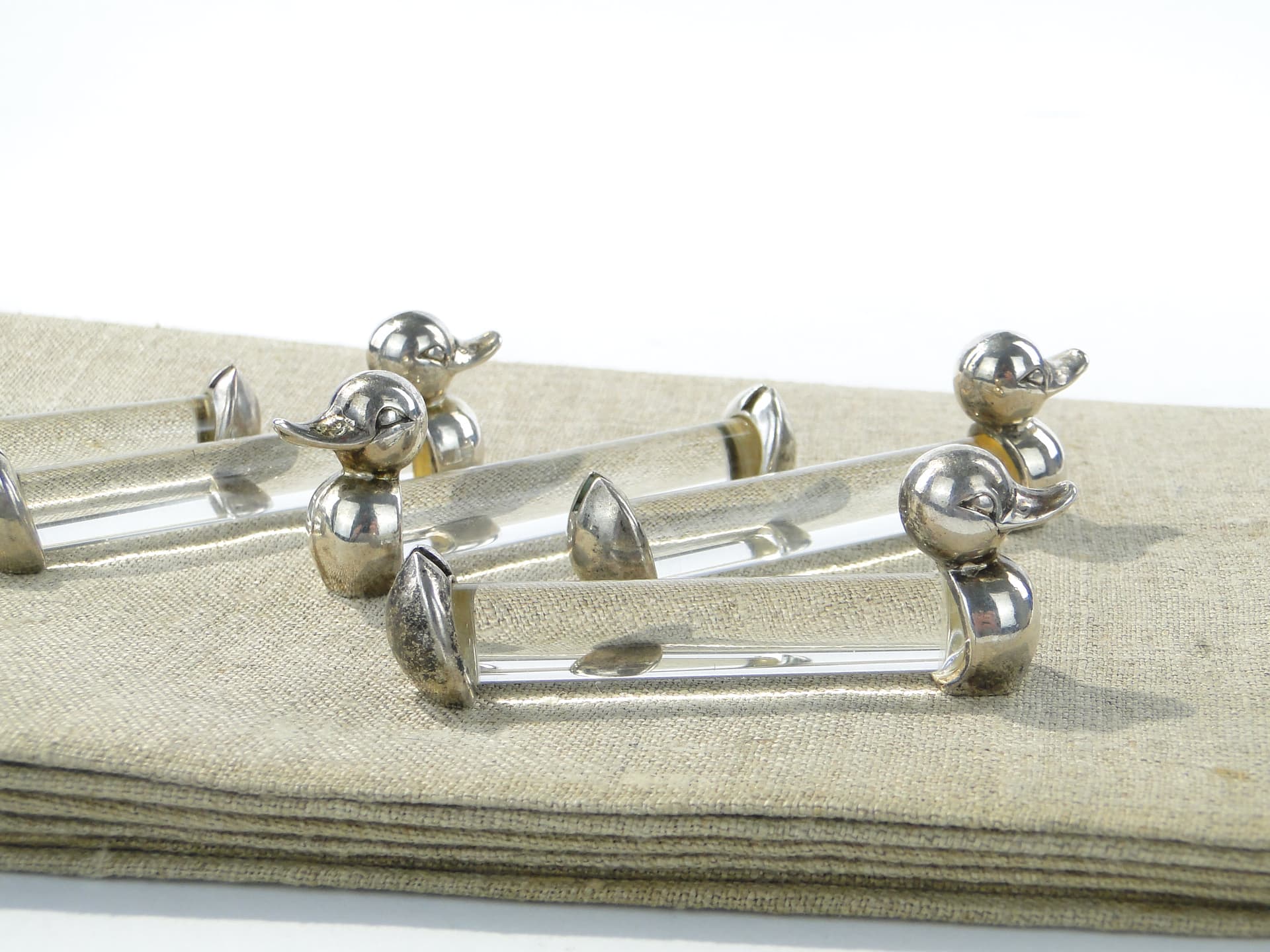 Set of table card holders, figural, transparent crystal, silver metal, France, 1950s - 346746