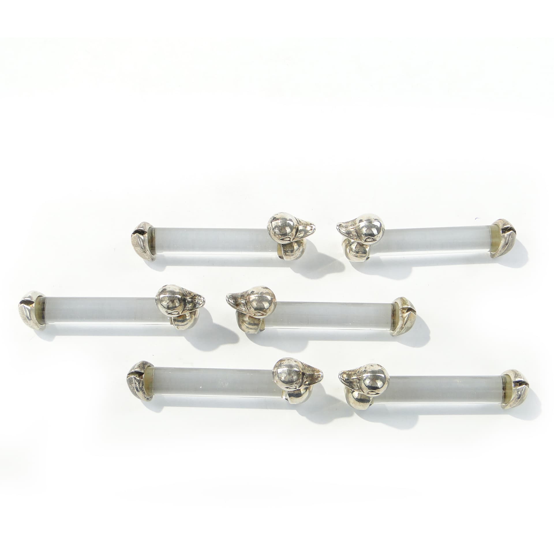 Set of table card holders, figural, transparent crystal, silver metal, France, 1950s - 346751