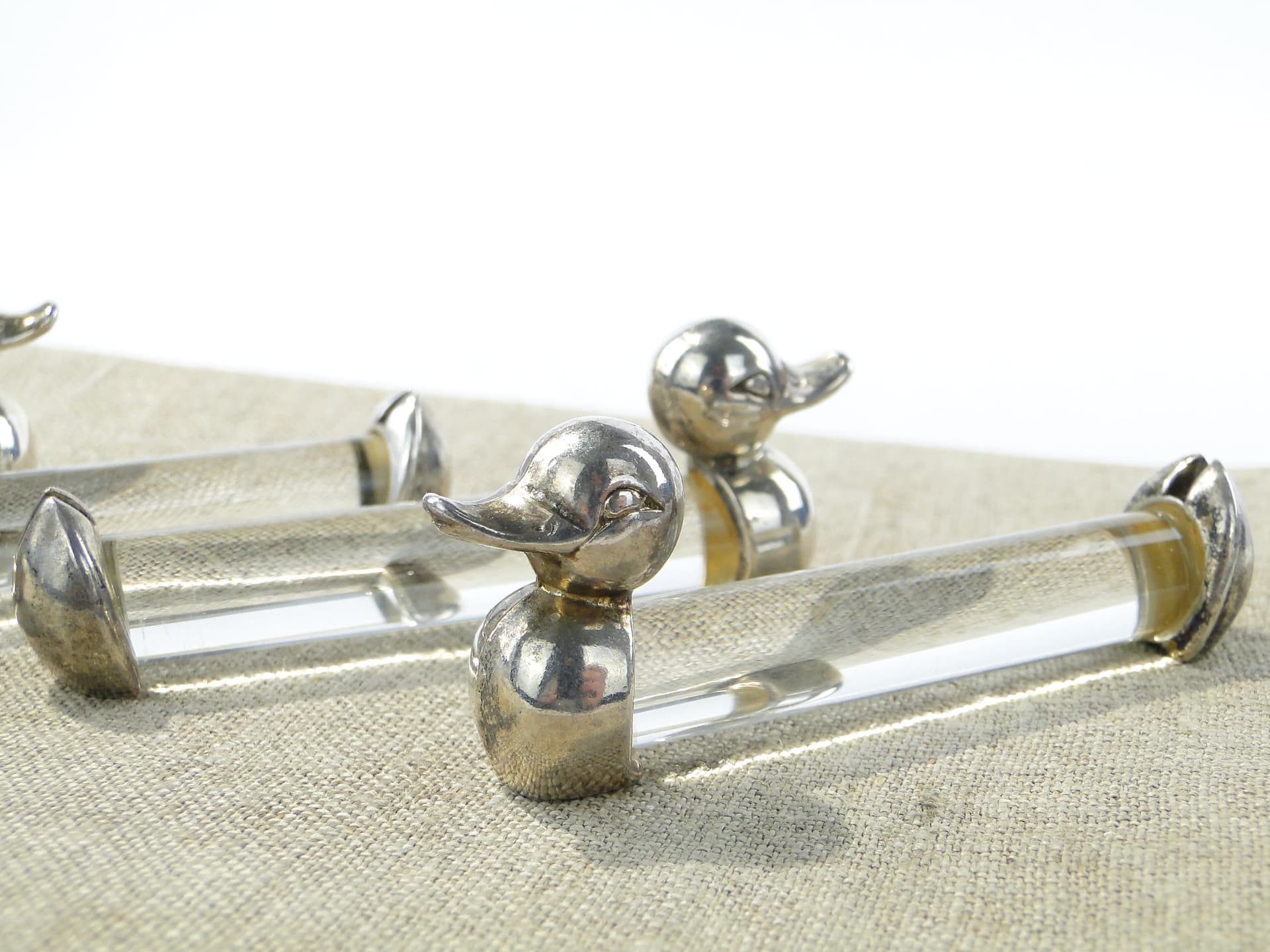 Set of table card holders, figural, transparent crystal, silver metal, France, 1950s - 346744
