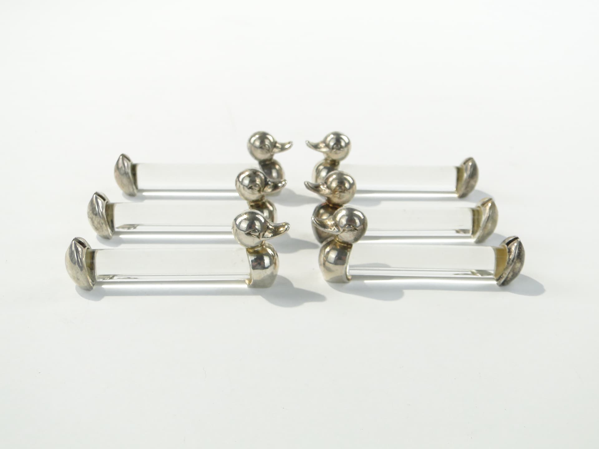 Set of table card holders, figural, transparent crystal, silver metal, France, 1950s - 346743