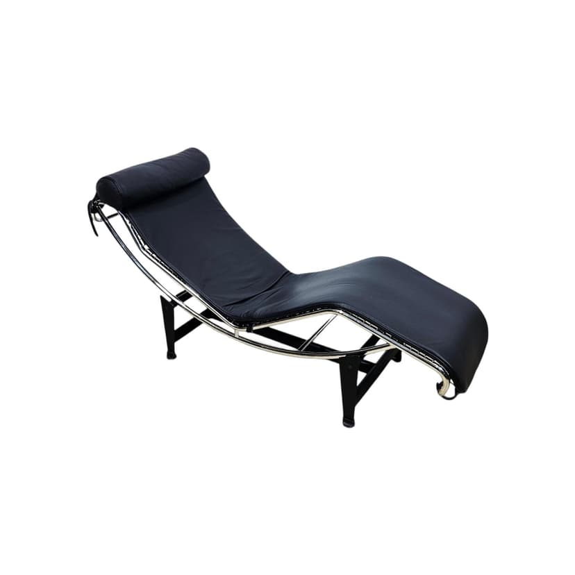 Chaise longue LC4, black leather, chrome steel, 1980s