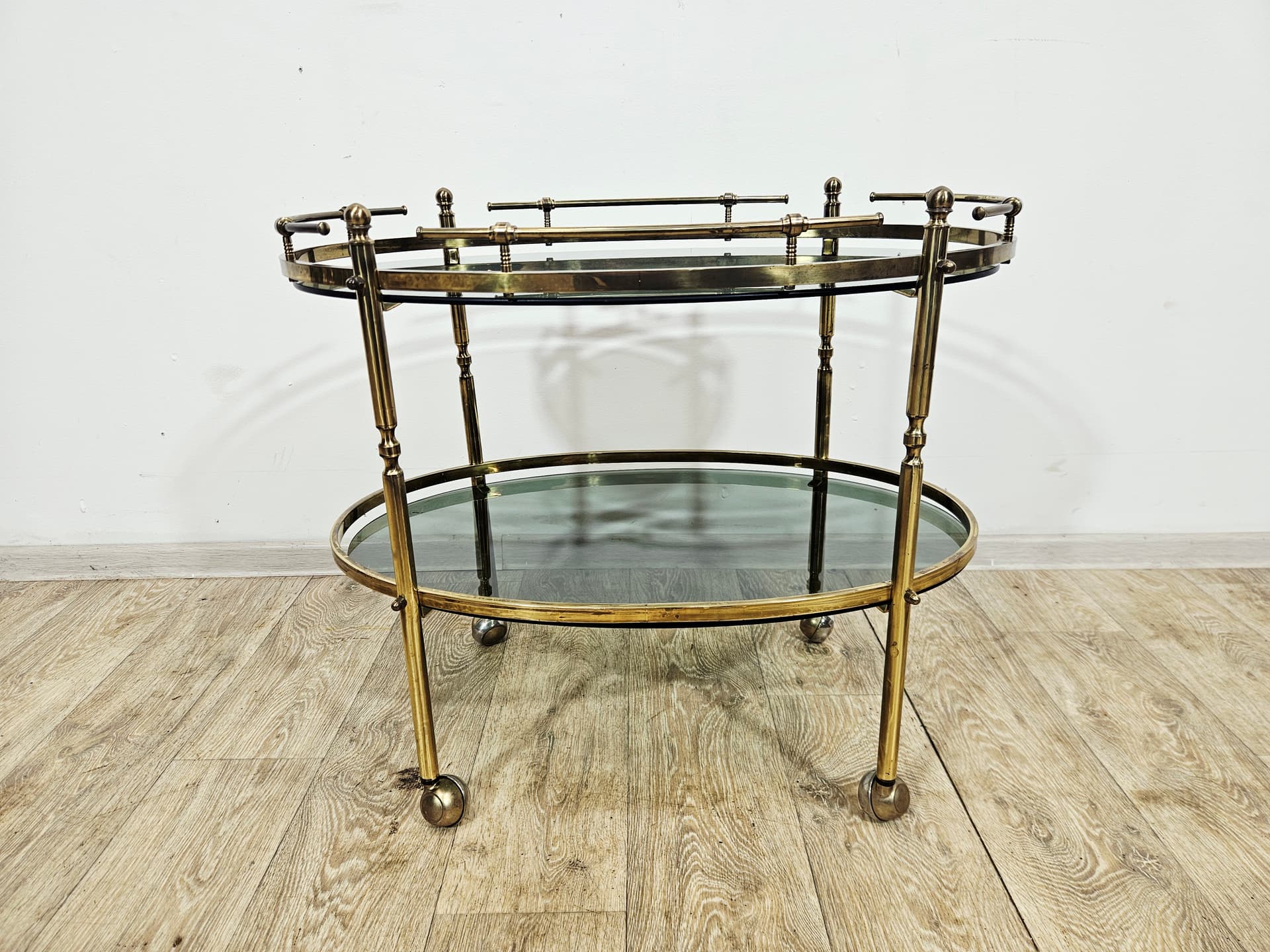 Bar cart, the 60s, brass gold, glass transparent, France - 346782