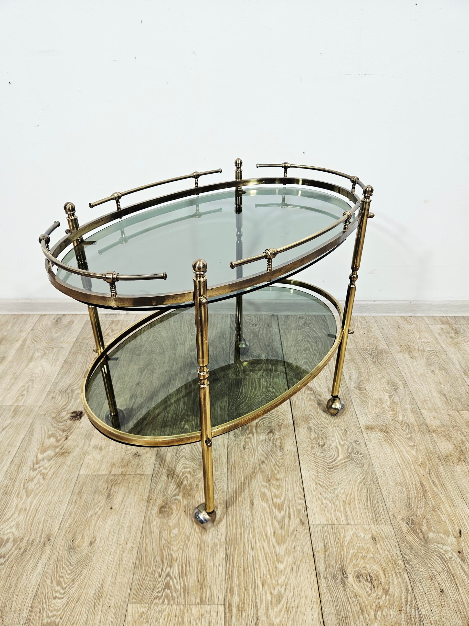 Bar cart, the 60s, brass gold, glass transparent, France - 346789