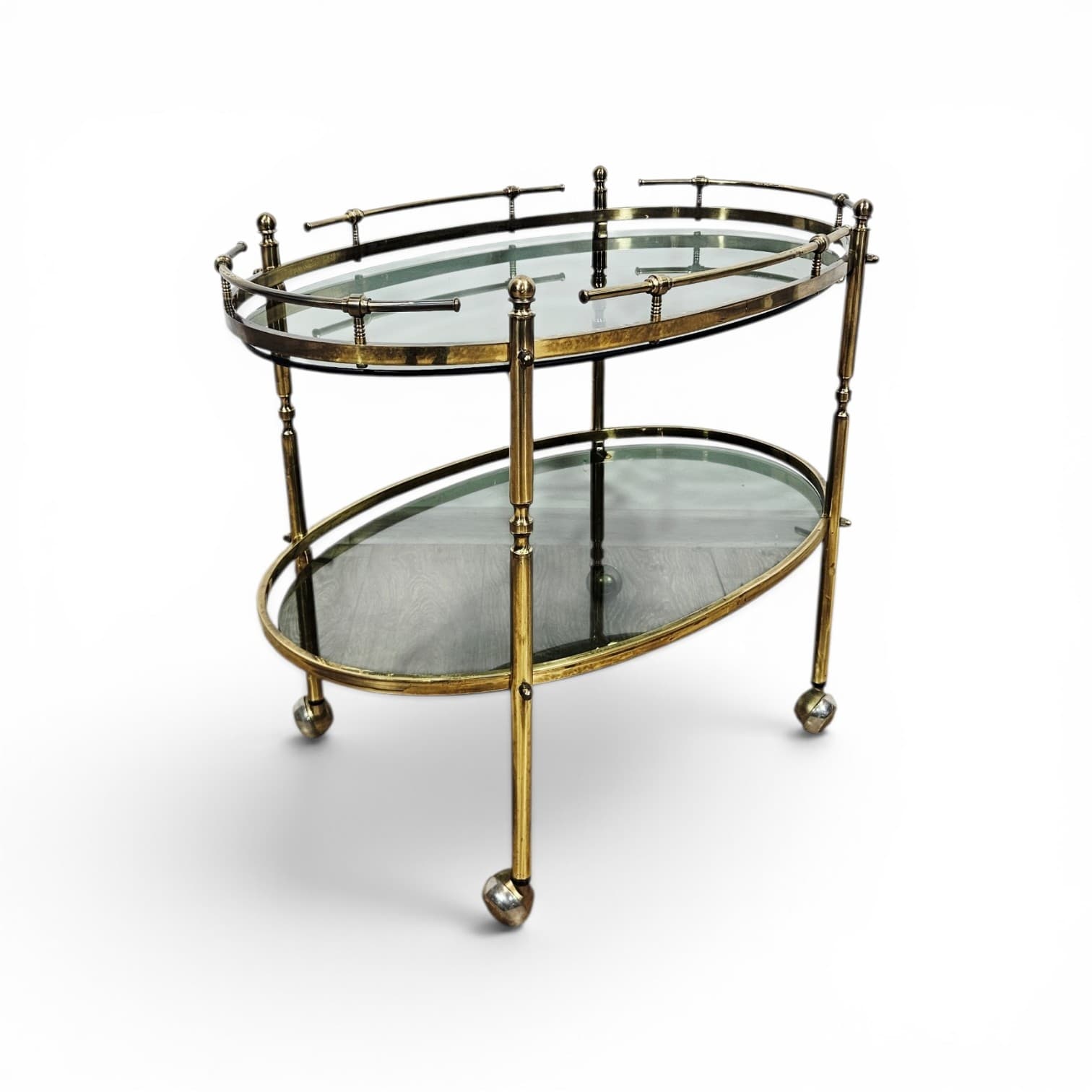 Bar cart, the 60s, brass gold, glass transparent, France - 346781