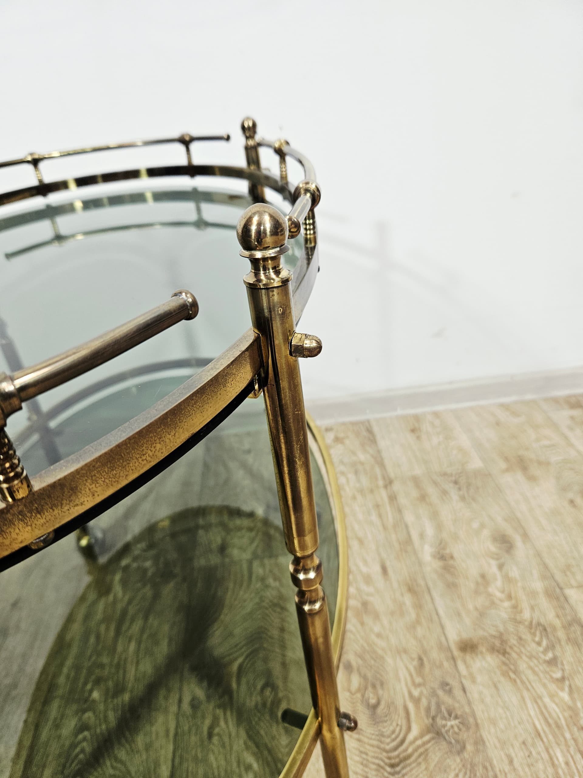 Bar cart, the 60s, brass gold, glass transparent, France - 346795