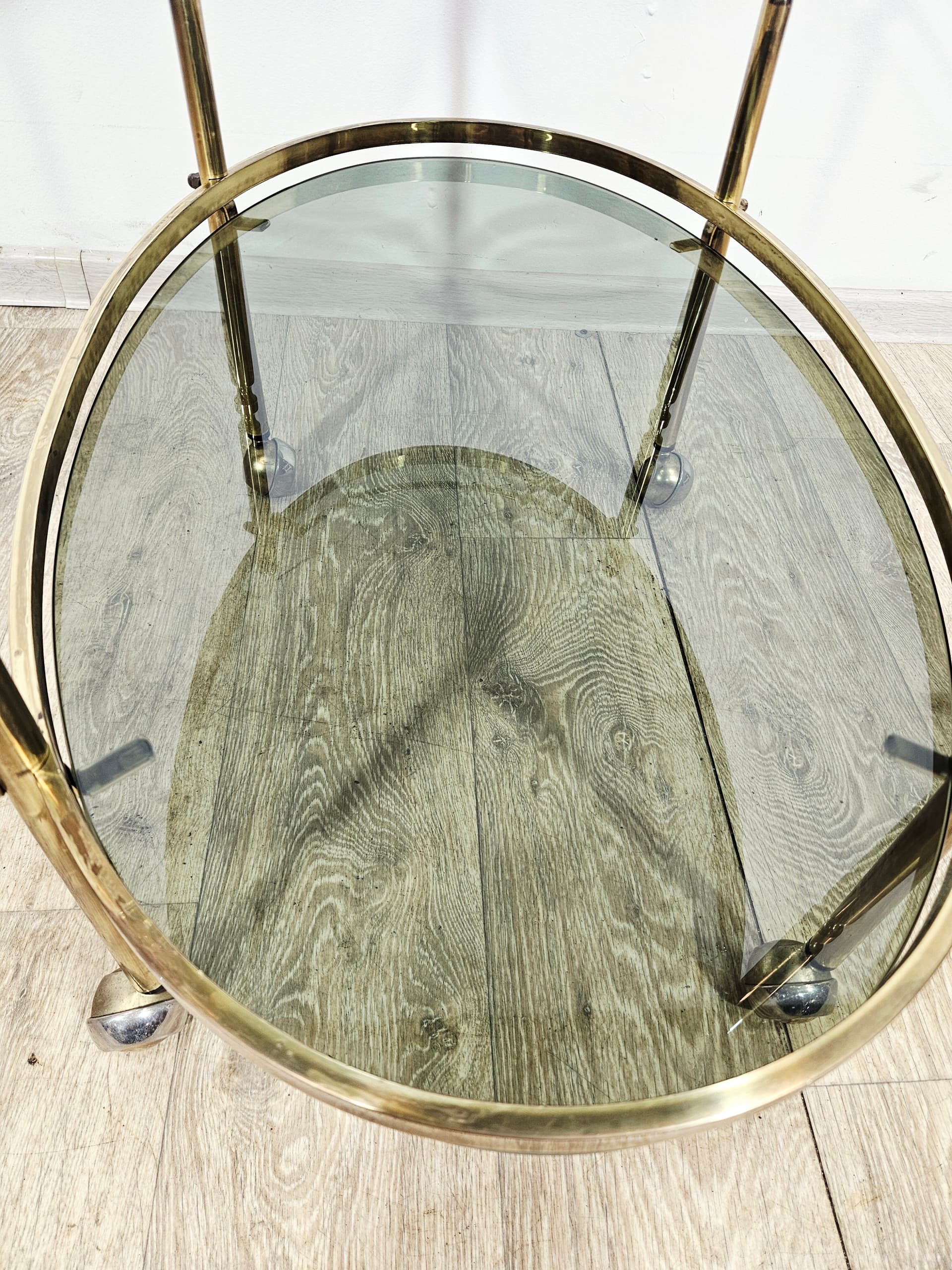 Bar cart, the 60s, brass gold, glass transparent, France - 346793