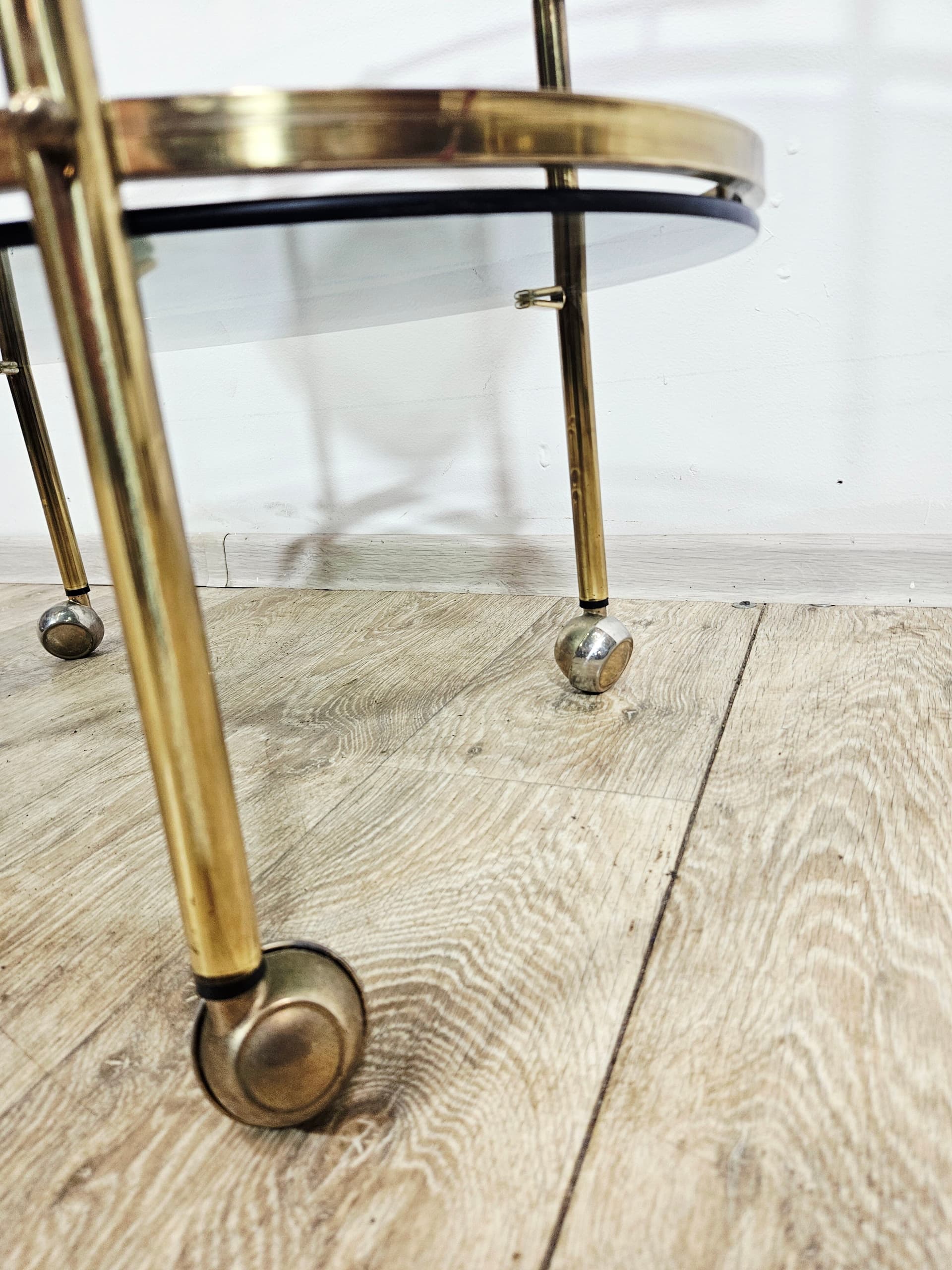 Bar cart, the 60s, brass gold, glass transparent, France - 346787