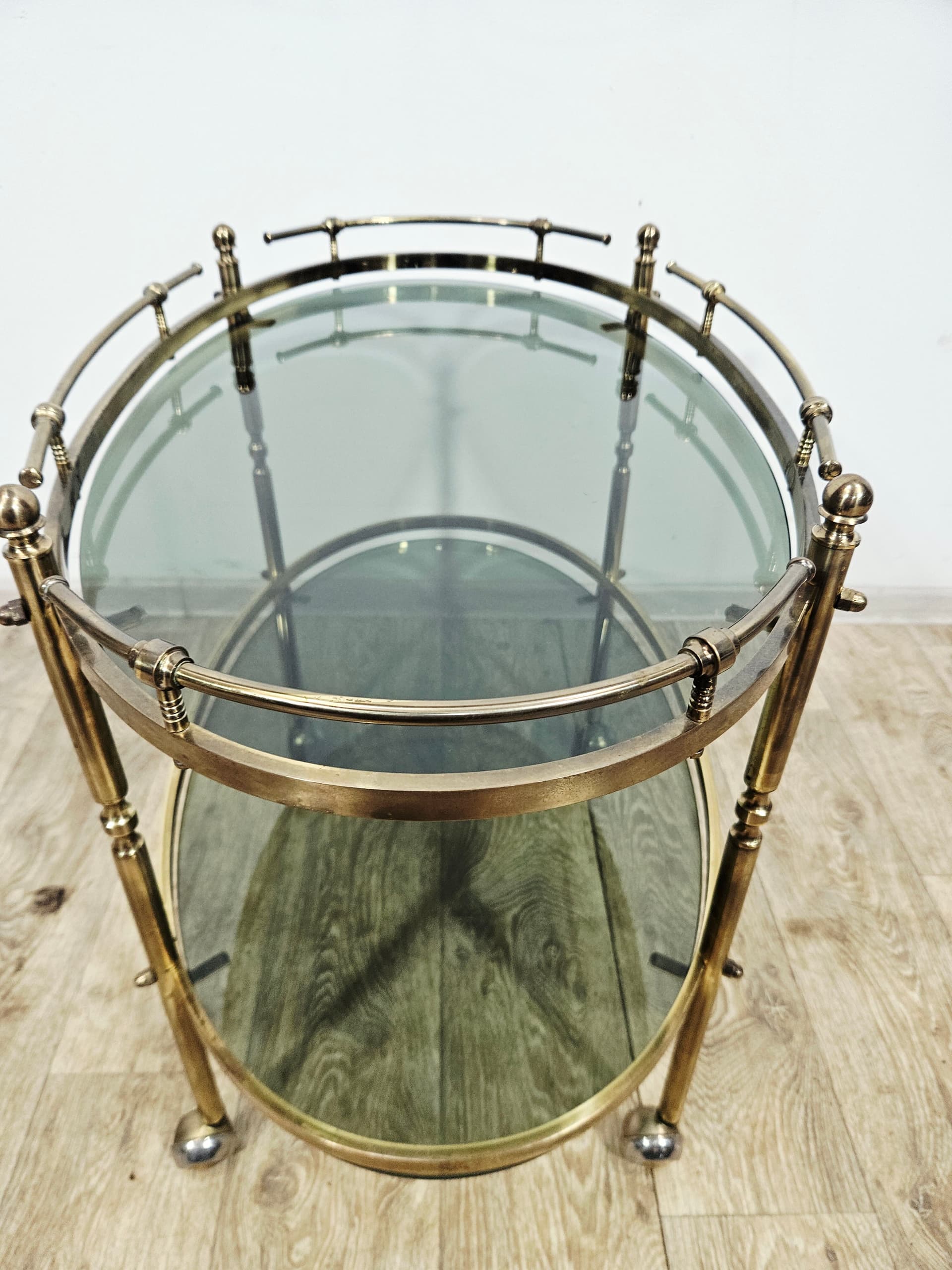 Bar cart, the 60s, brass gold, glass transparent, France - 346790