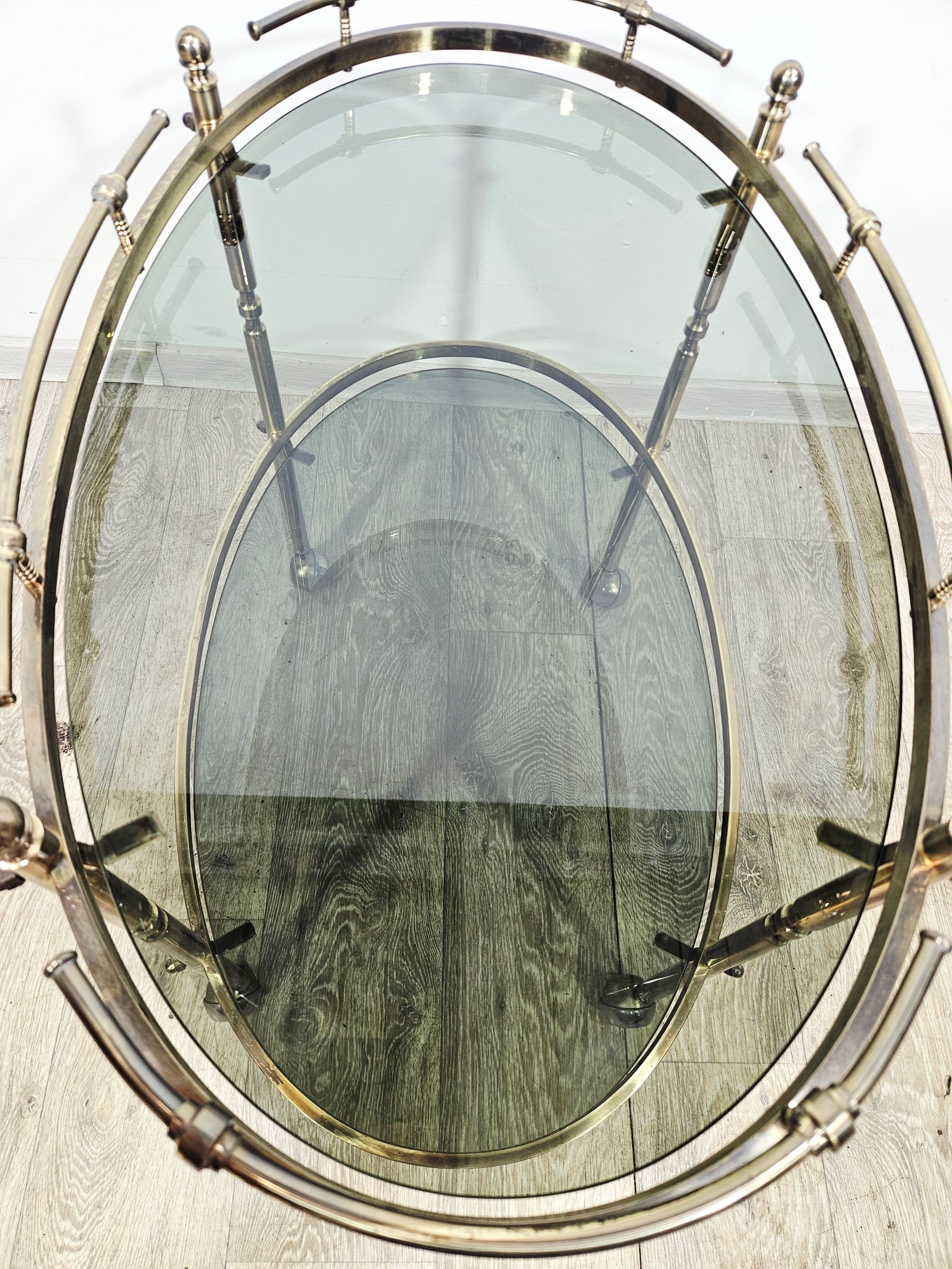 Bar cart, the 60s, brass gold, glass transparent, France - 346791