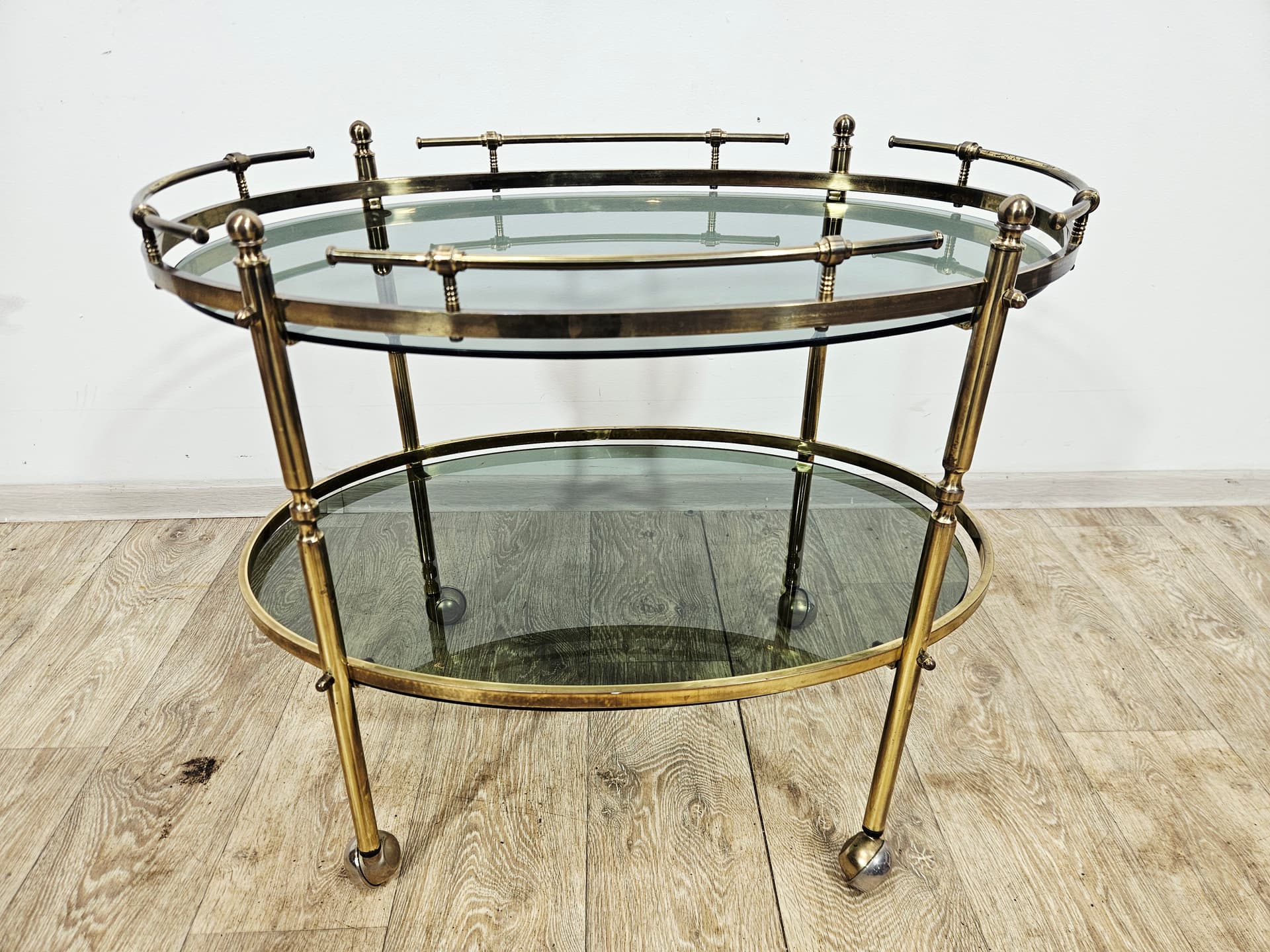 Bar cart, the 60s, brass gold, glass transparent, France - 346792