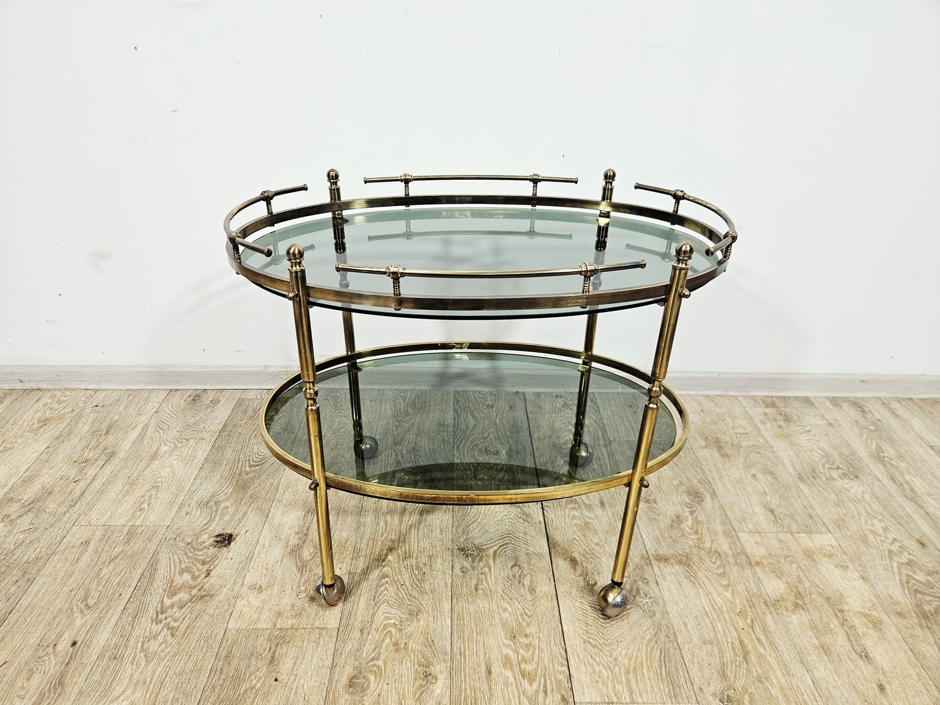 Bar cart, the 60s, brass gold, glass transparent, France - 346784