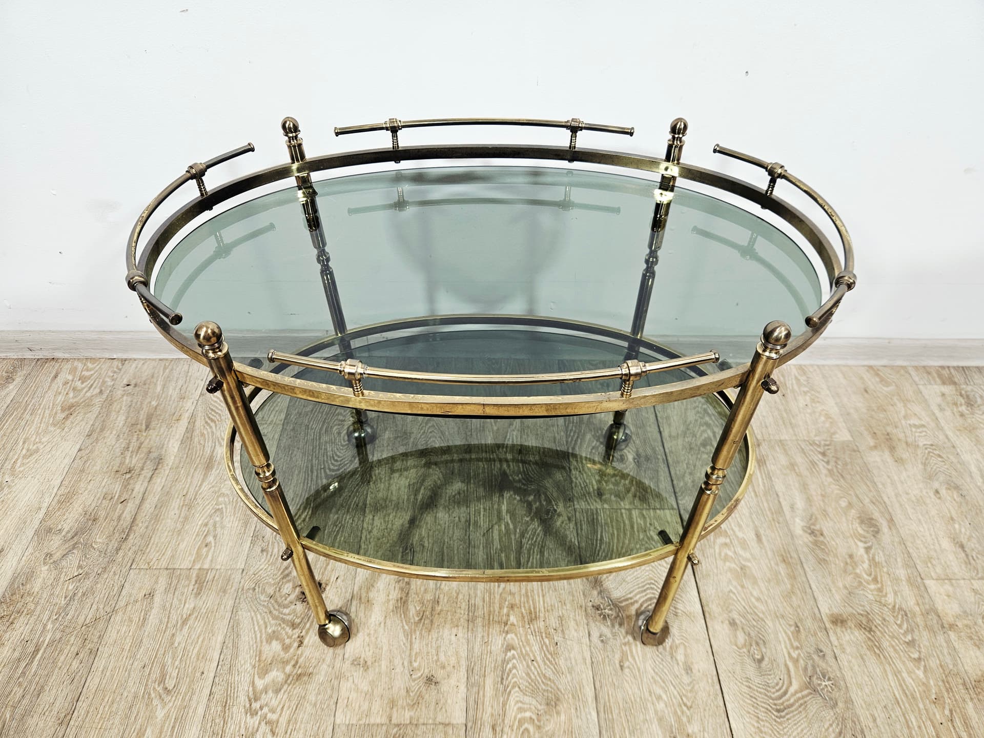 Bar cart, the 60s, brass gold, glass transparent, France - 346794