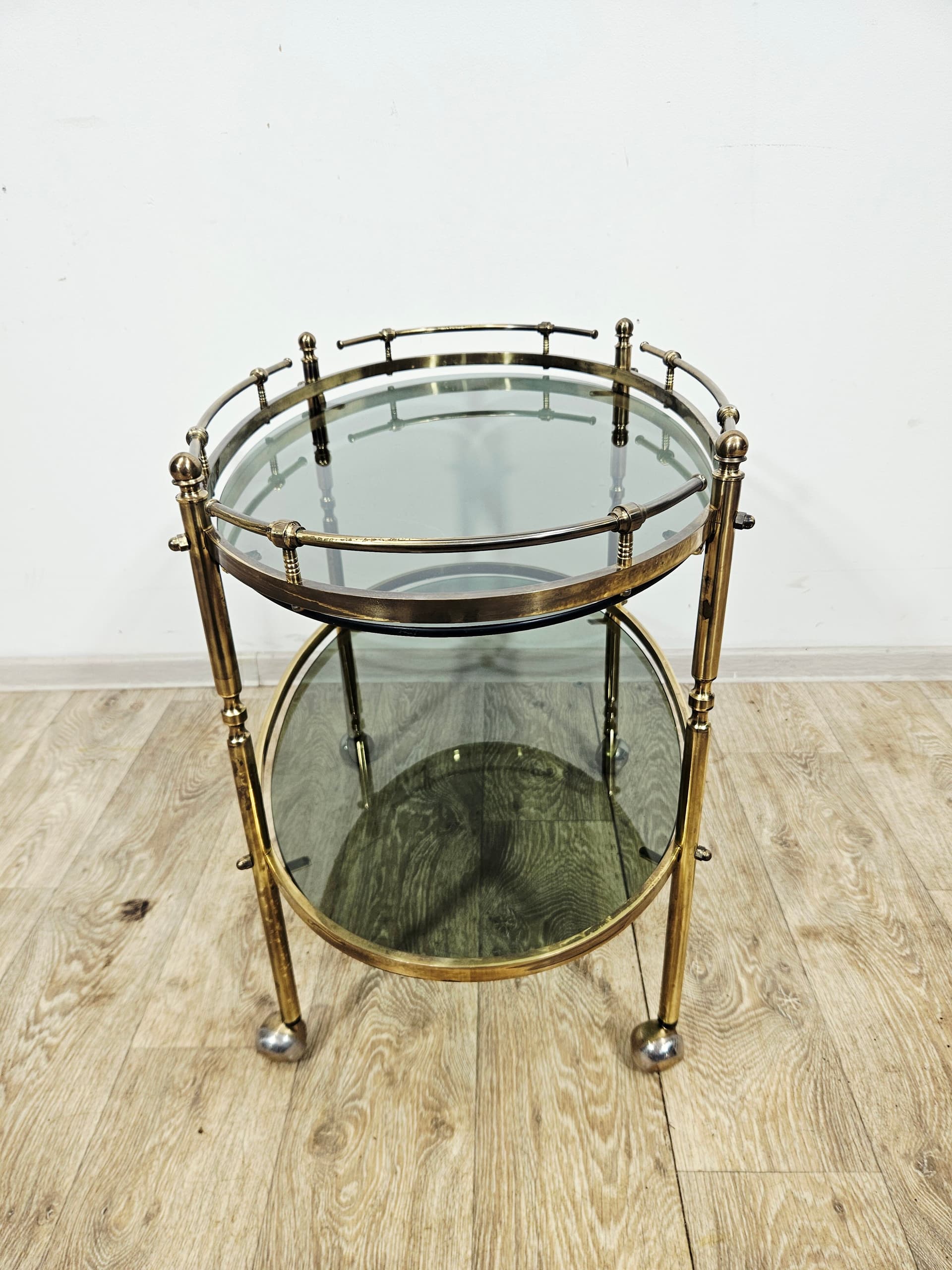 Bar cart, the 60s, brass gold, glass transparent, France - 346788
