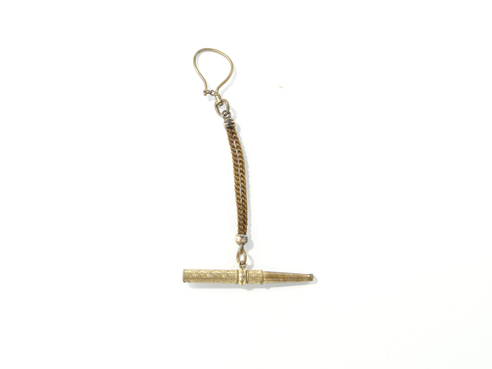 Pocket watch key with fob, gilt brass, human hair, Europe, 19th century - 346810