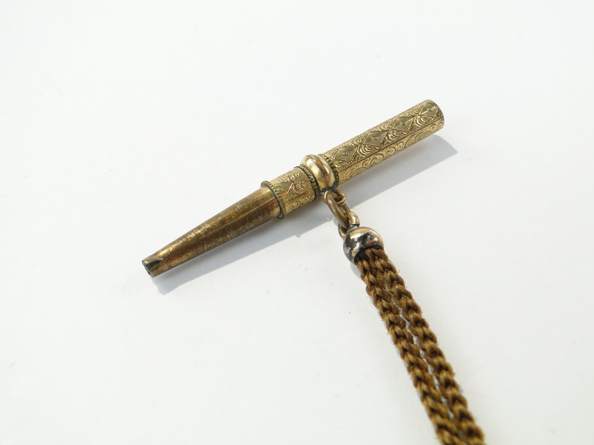 Pocket watch key with fob, gilt brass, human hair, Europe, 19th century - 346815