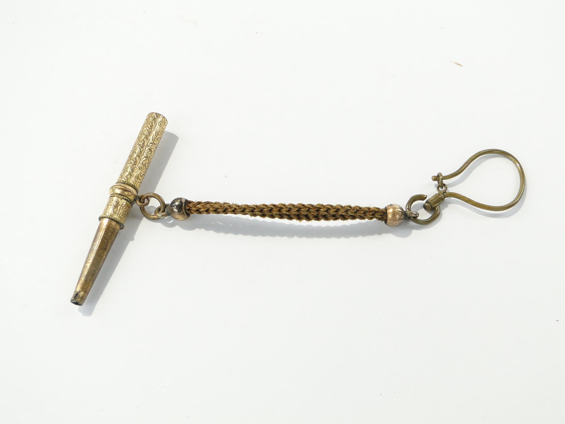 Pocket watch key with fob, gilt brass, human hair, Europe, 19th century - 346811