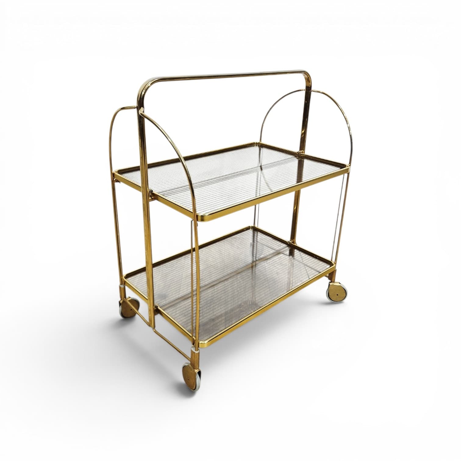 Folding bar cart Mid-Century, brass gold, ribbed transparent plexiglass, vintage - 346829