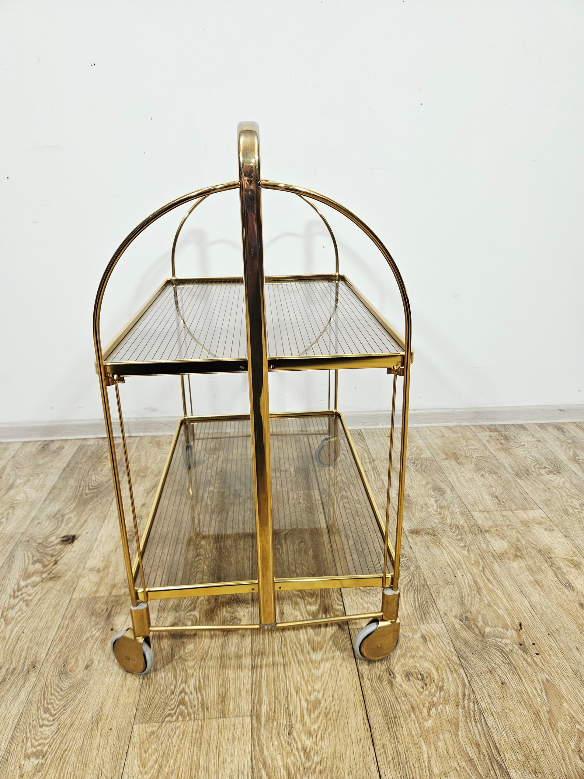 Folding bar cart Mid-Century, brass gold, ribbed transparent plexiglass, vintage - 346833