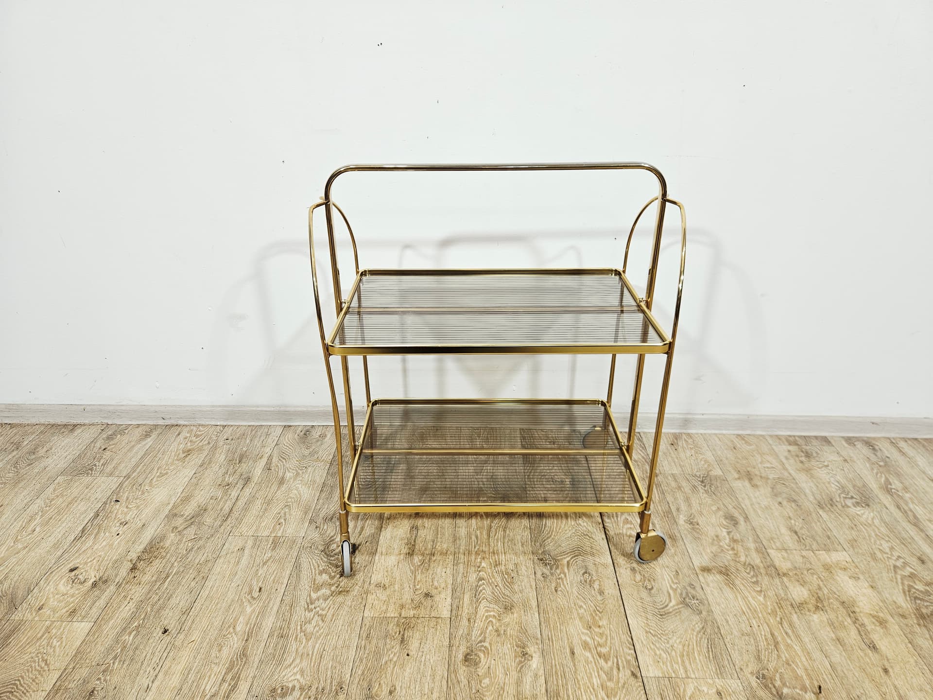 Folding bar cart Mid-Century, brass gold, ribbed transparent plexiglass, vintage - 346838