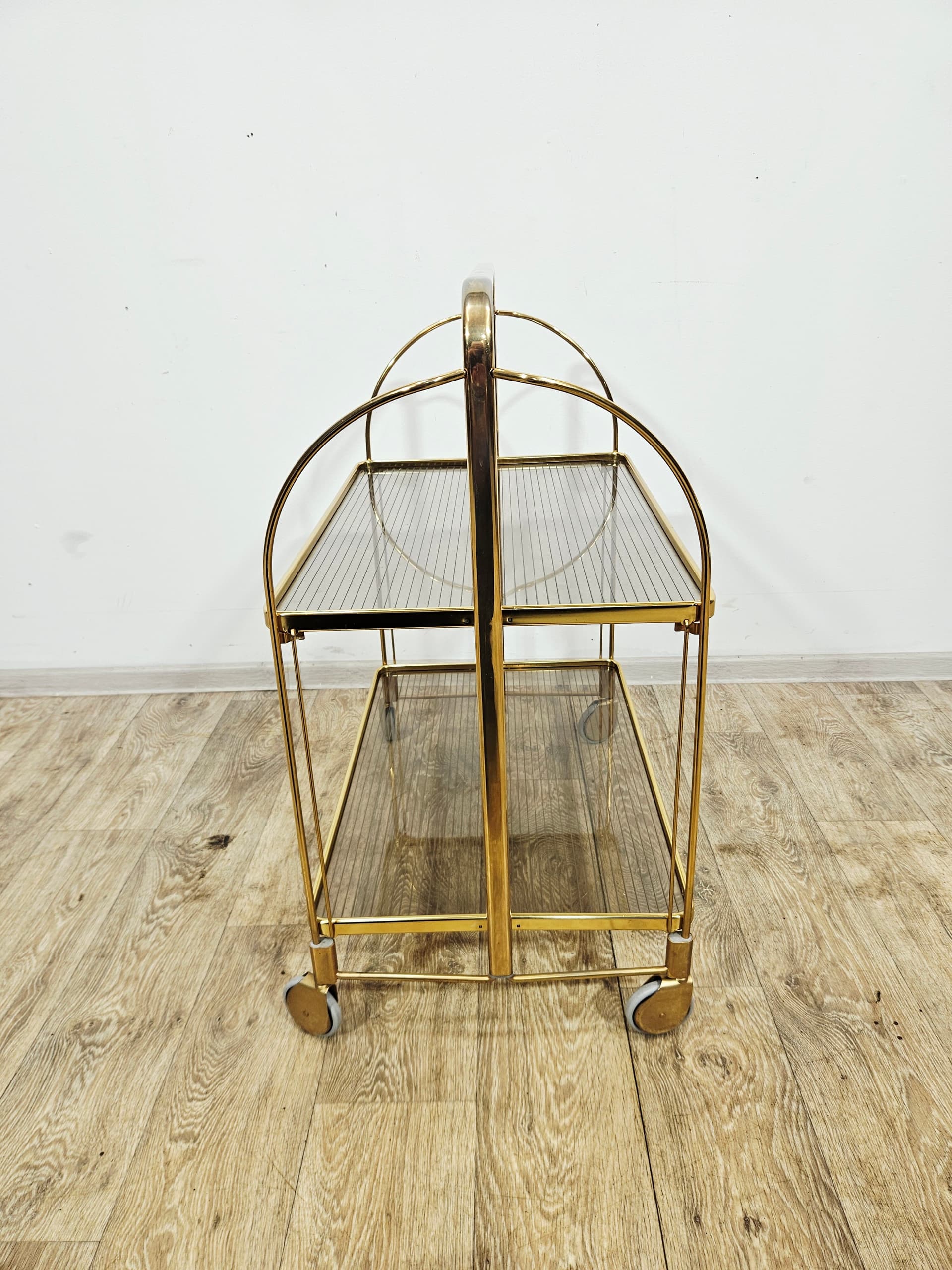 Folding bar cart Mid-Century, brass gold, ribbed transparent plexiglass, vintage - 346835