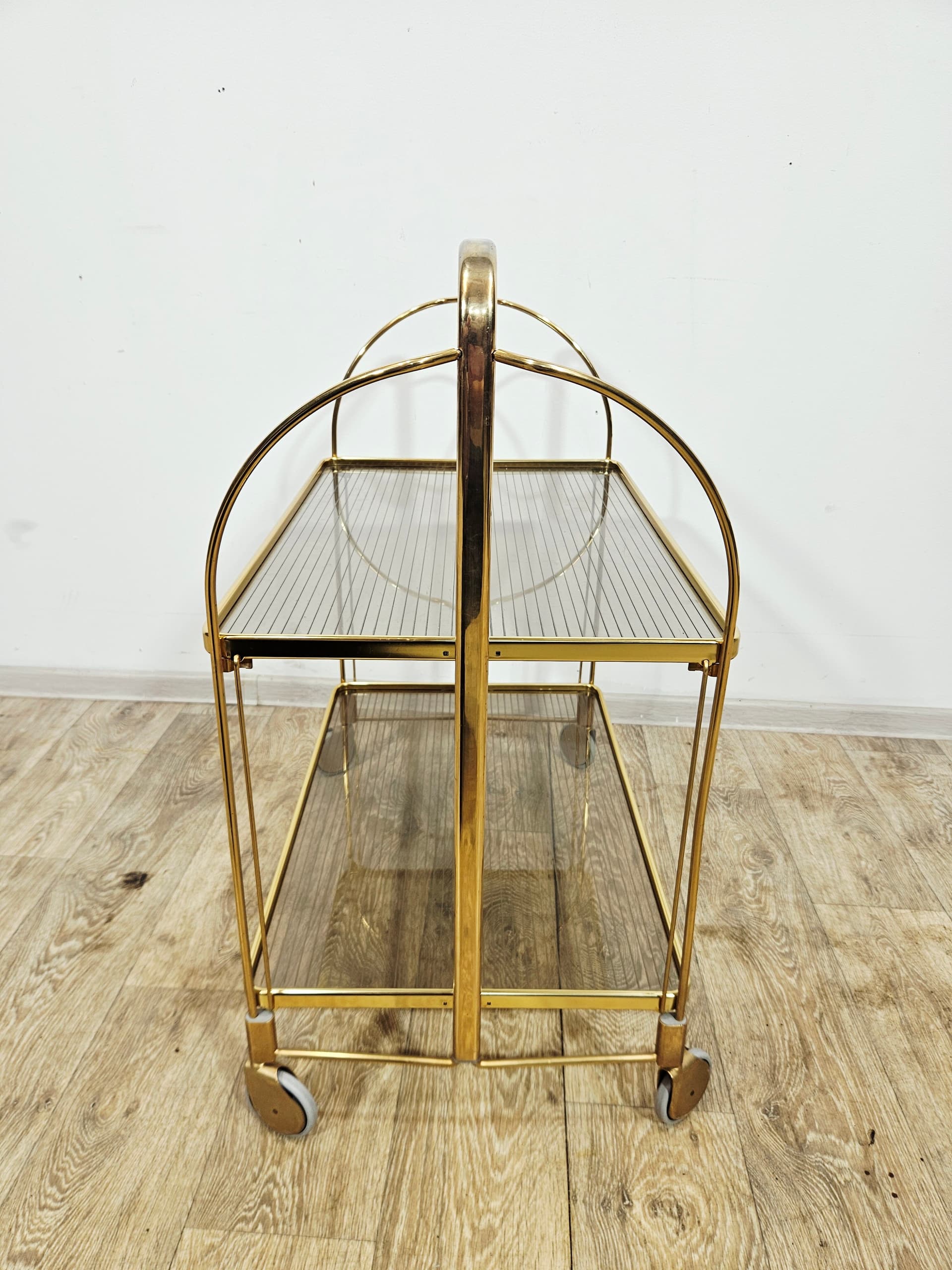 Folding bar cart Mid-Century, brass gold, ribbed transparent plexiglass, vintage - 346837