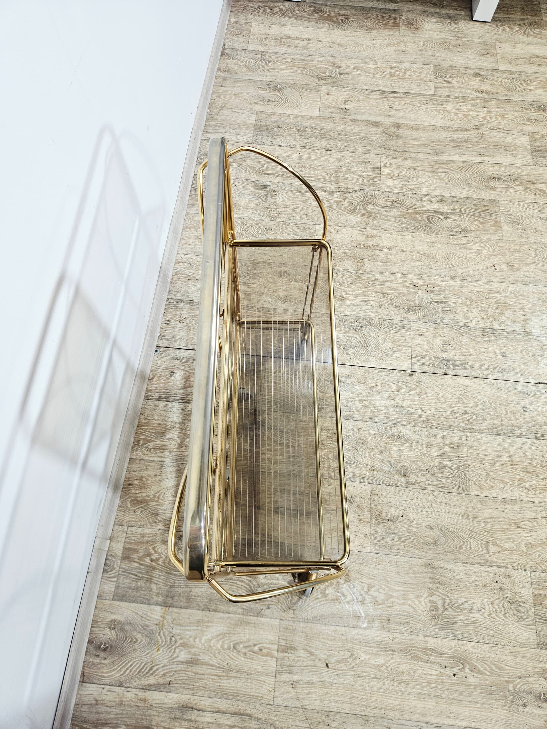 Folding bar cart Mid-Century, brass gold, ribbed transparent plexiglass, vintage - 346839