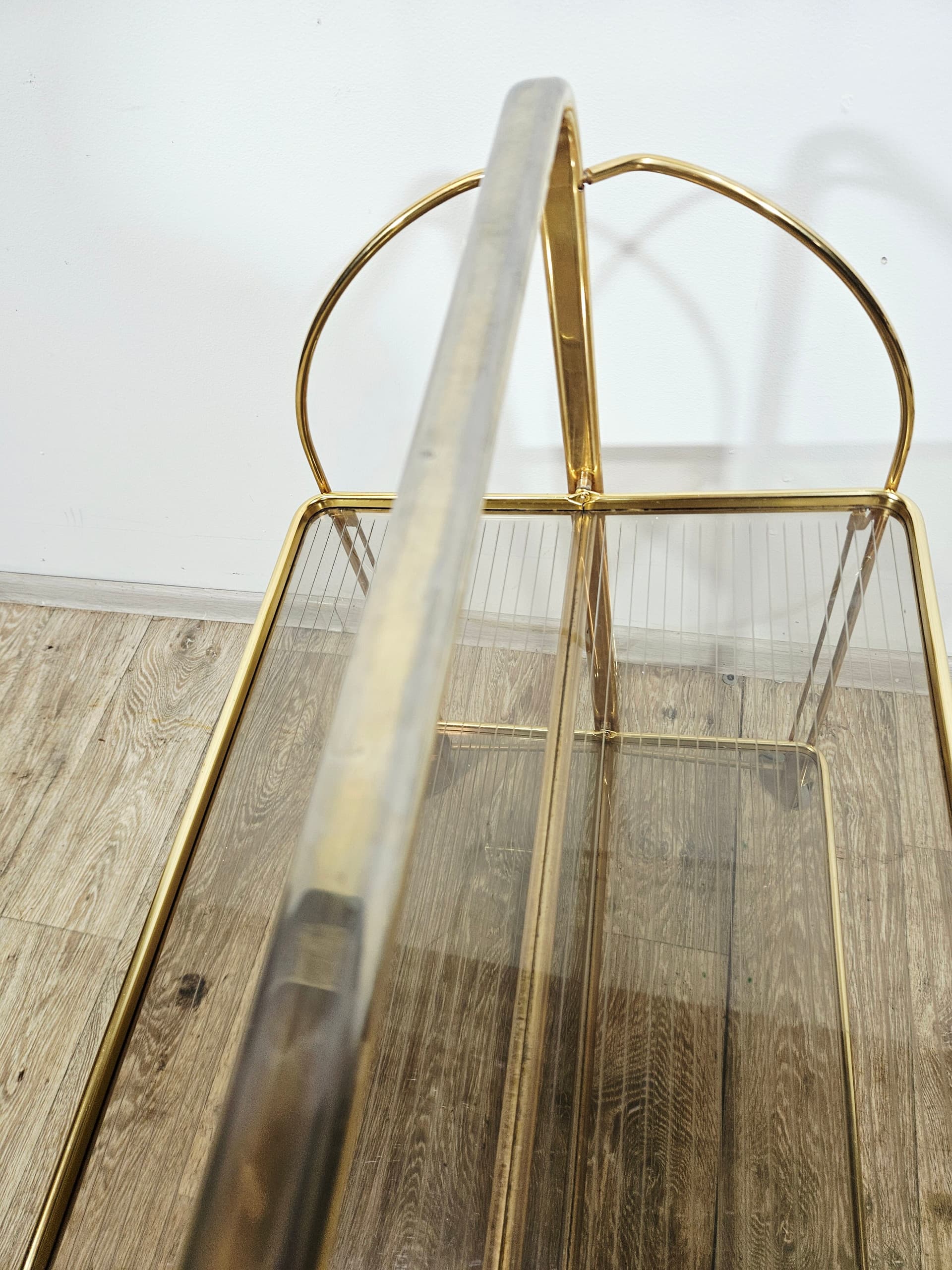 Folding bar cart Mid-Century, brass gold, ribbed transparent plexiglass, vintage - 346840