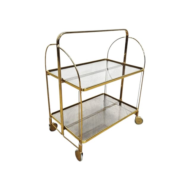 Folding bar cart Mid-Century, brass gold, ribbed transparent plexiglass, vintage - DIMENSION