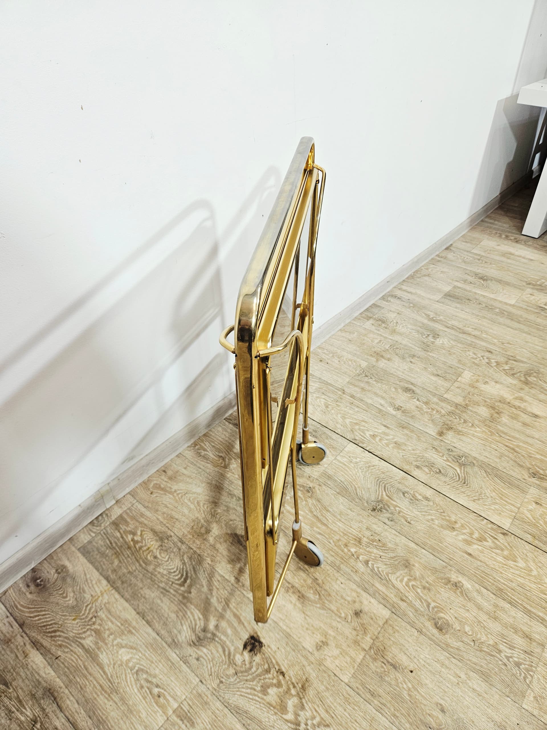 Folding bar cart Mid-Century, brass gold, ribbed transparent plexiglass, vintage - 346832