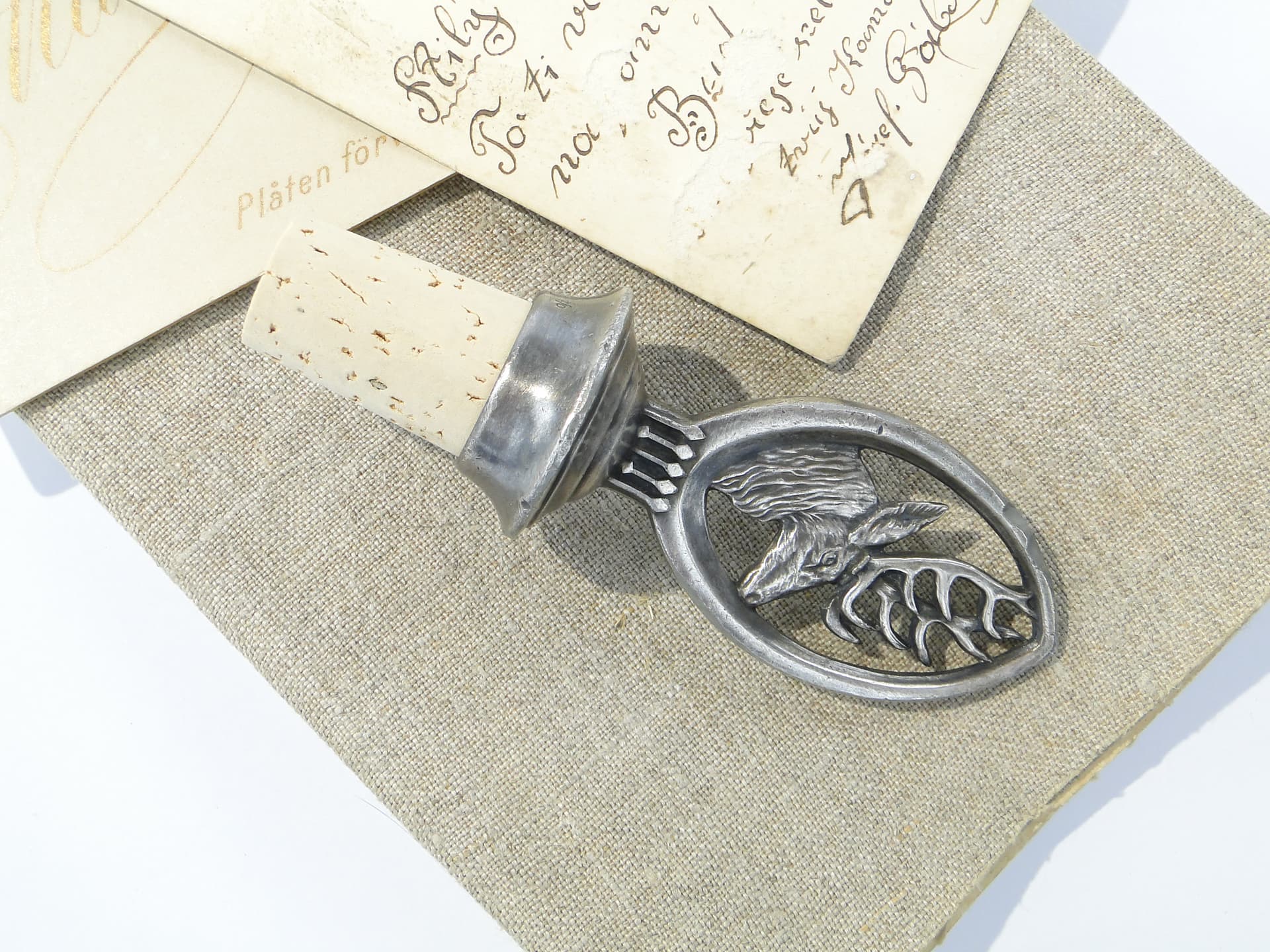 Korek do butelki figuralny, secesja, metal srebrny, korek beżowy, WMF, Niemcy, początek XX w. - 346848