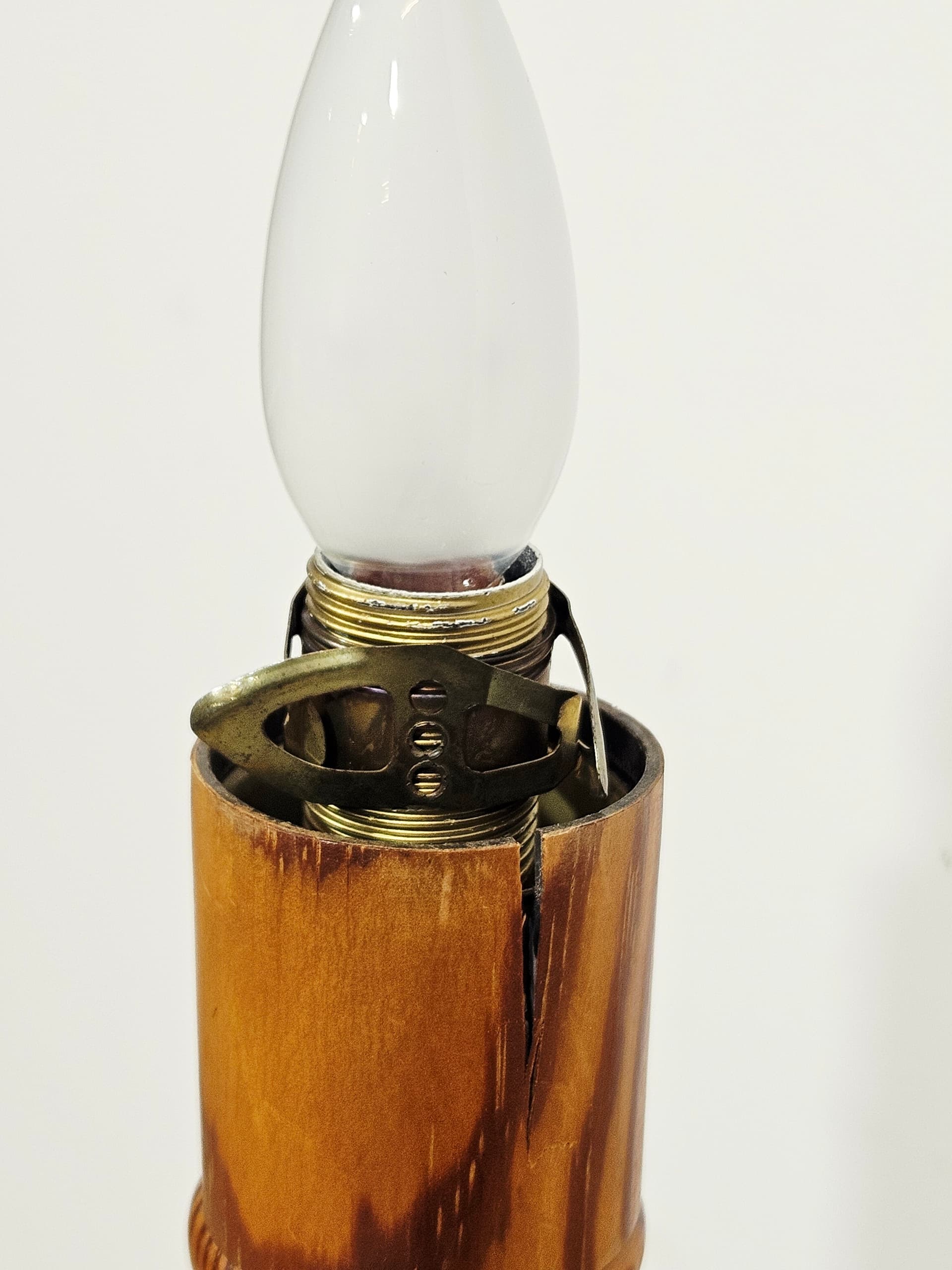 Floor lamp, Mid-Century Modern, wood brown, glass yellow - 346899