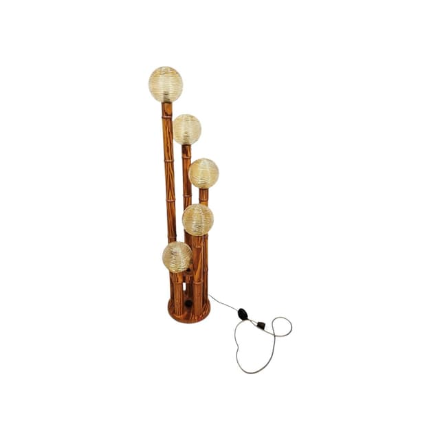 Floor lamp, Mid-Century Modern, wood brown, glass yellow - DIMENSION