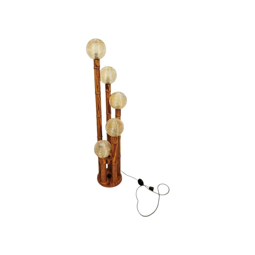 Floor lamp, Mid-Century Modern, wood brown, glass yellow