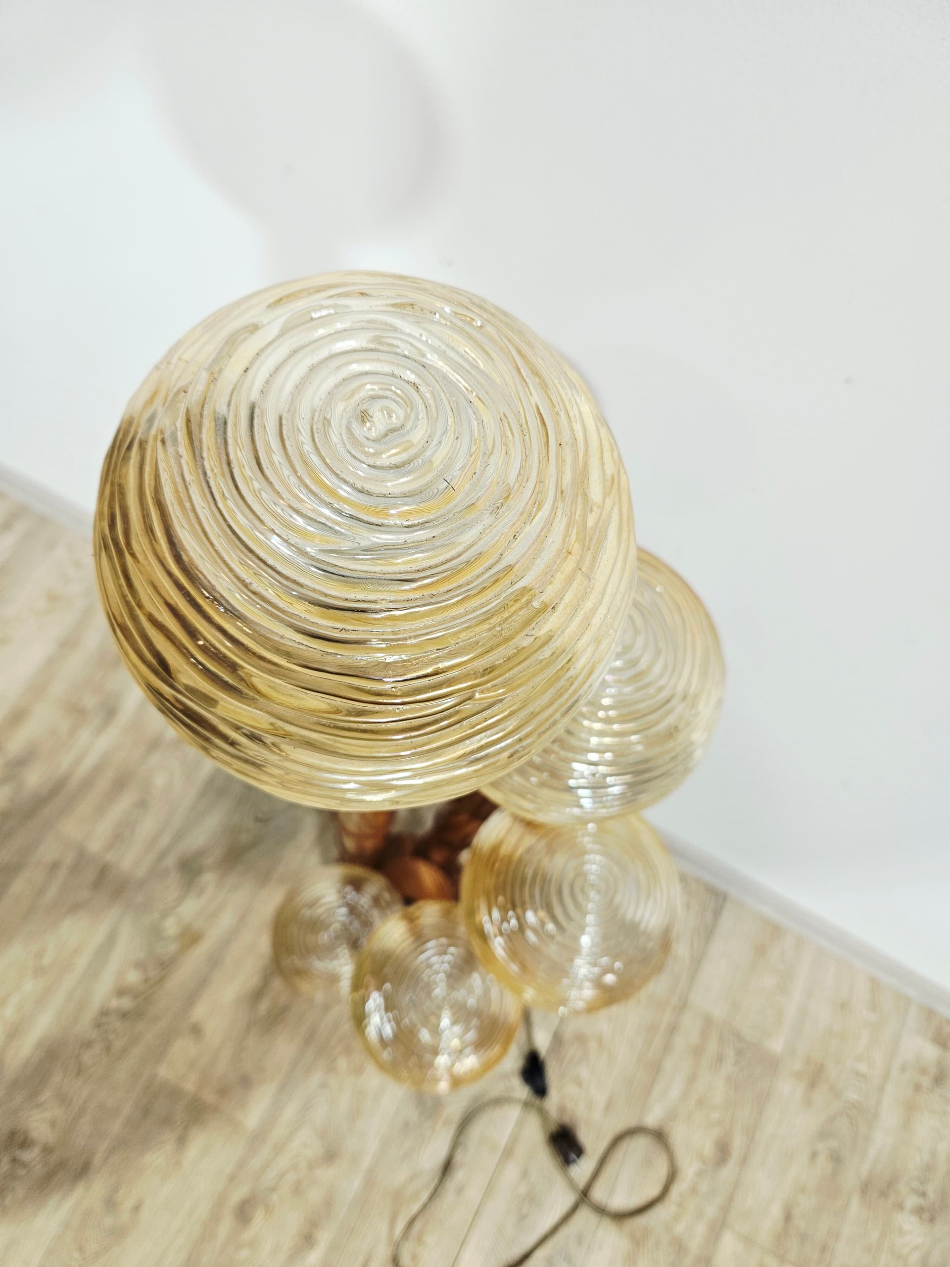 Floor lamp, Mid-Century Modern, wood brown, glass yellow - 346894