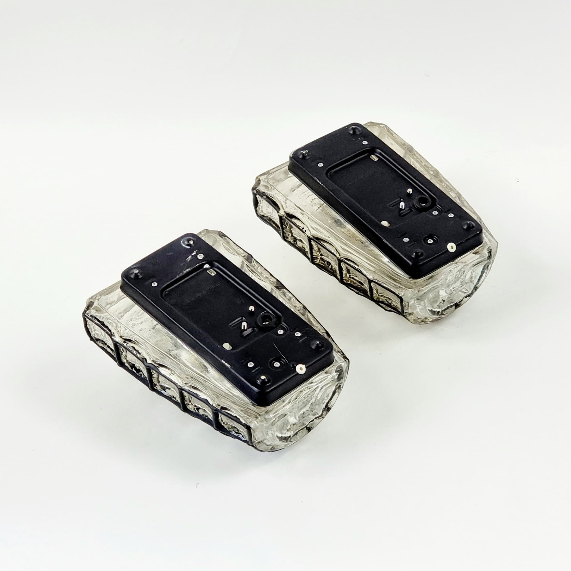 Pair of wall sconces, transparent glass, black metal, Limburg, Germany, 1960s - 347045