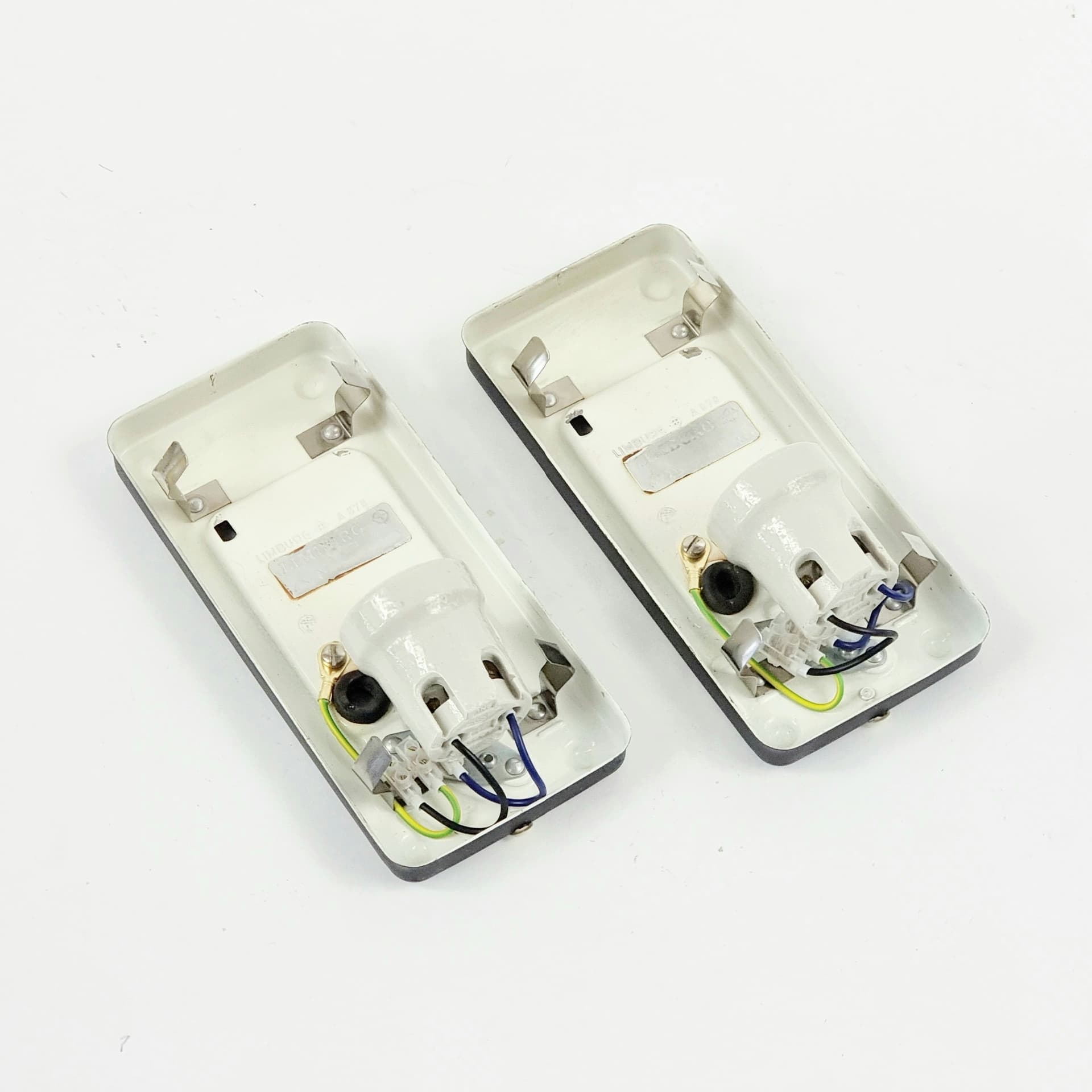 Pair of wall sconces, transparent glass, black metal, Limburg, Germany, 1960s - 347046