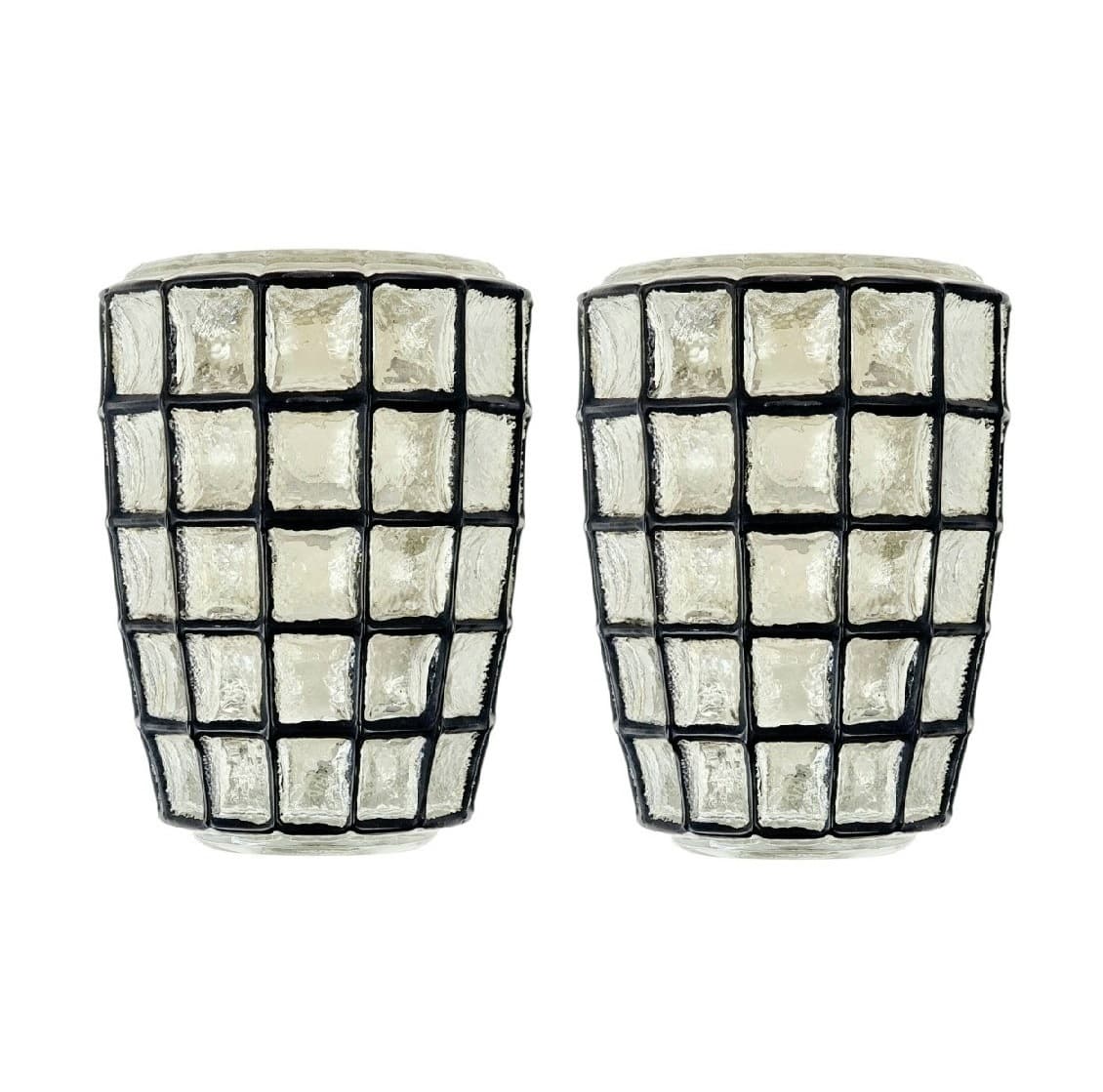 Pair of wall sconces, transparent glass, black metal, Limburg, Germany, 1960s - 347039