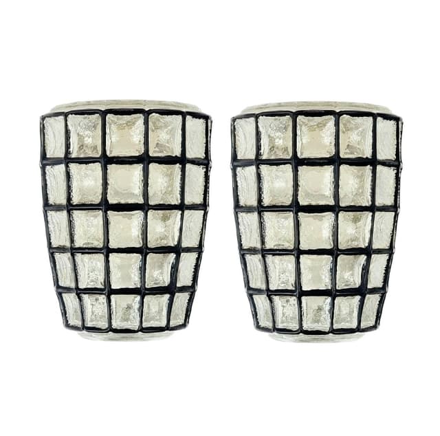 Pair of wall sconces, transparent glass, black metal, Limburg, Germany, 1960s - DIMENSION