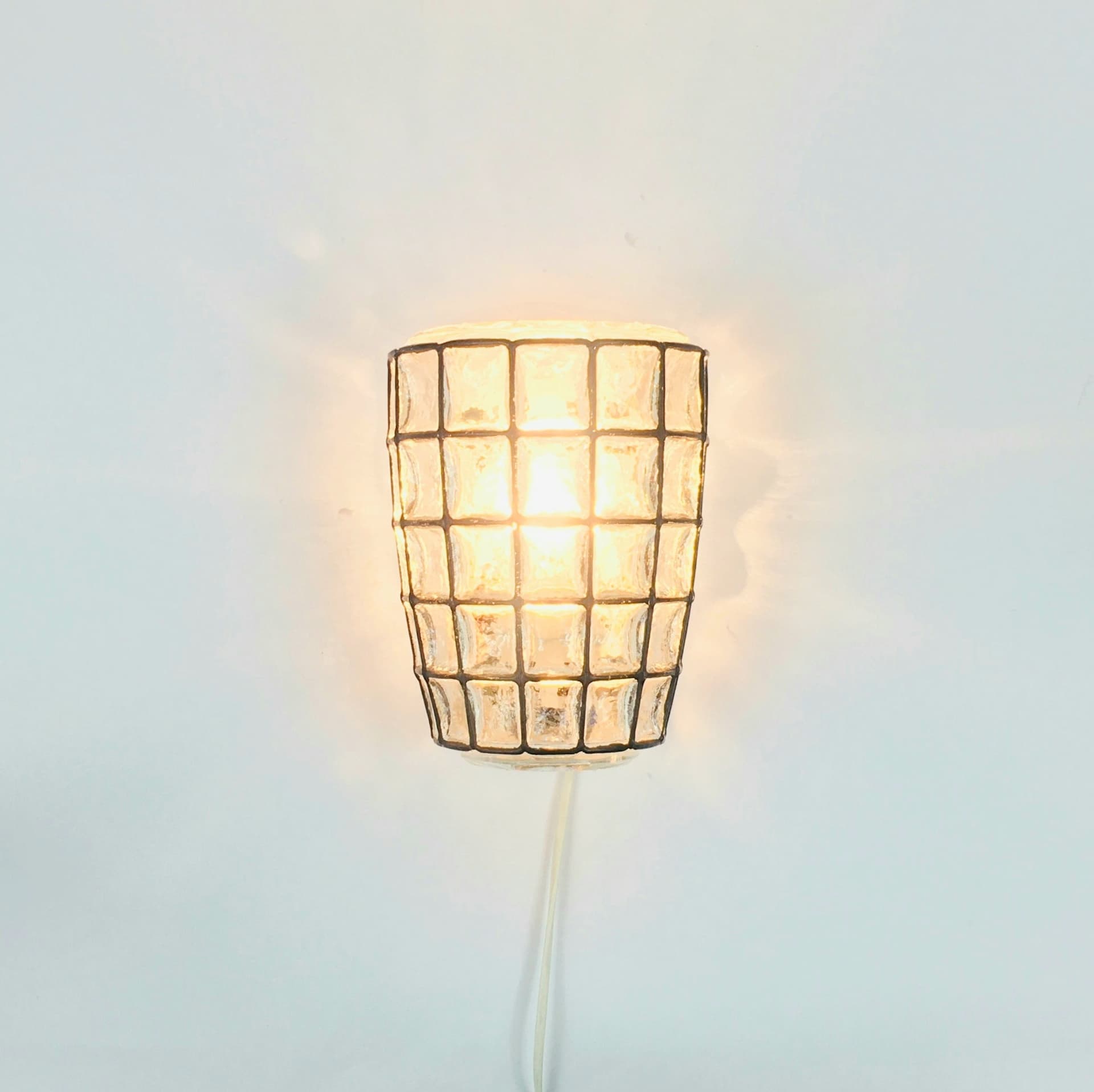 Pair of wall sconces, transparent glass, black metal, Limburg, Germany, 1960s - 347043