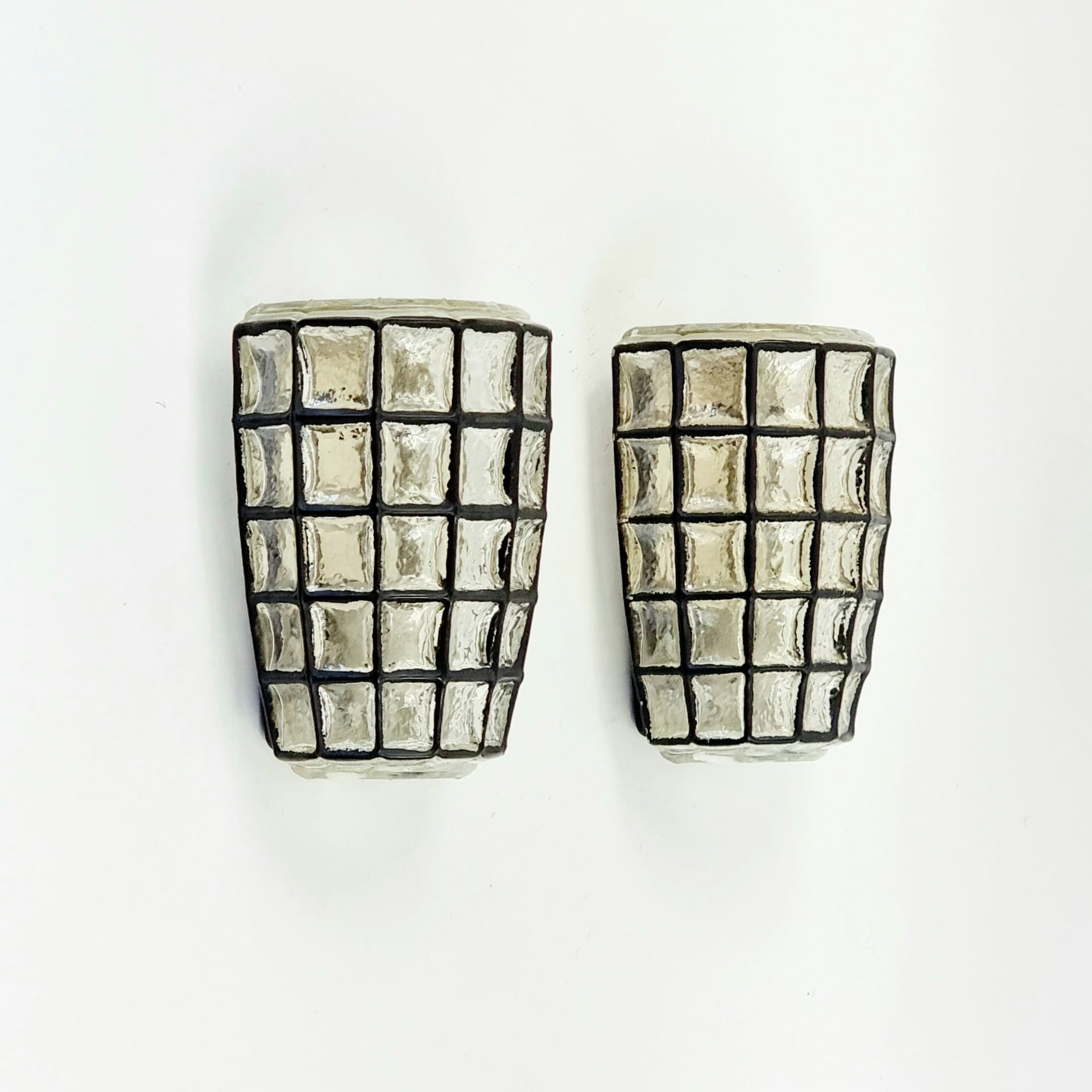 Pair of wall sconces, transparent glass, black metal, Limburg, Germany, 1960s - 347040