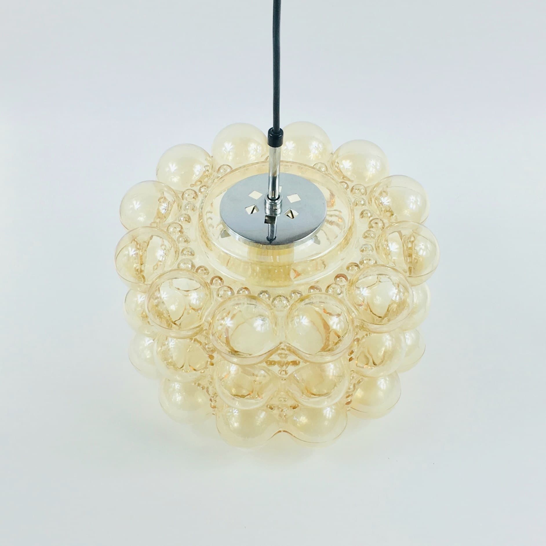 Ceiling Lamp Bubble, light amber glass, gold brass, by H. Tynell, Limburg, Germany, 1970s. - 347082